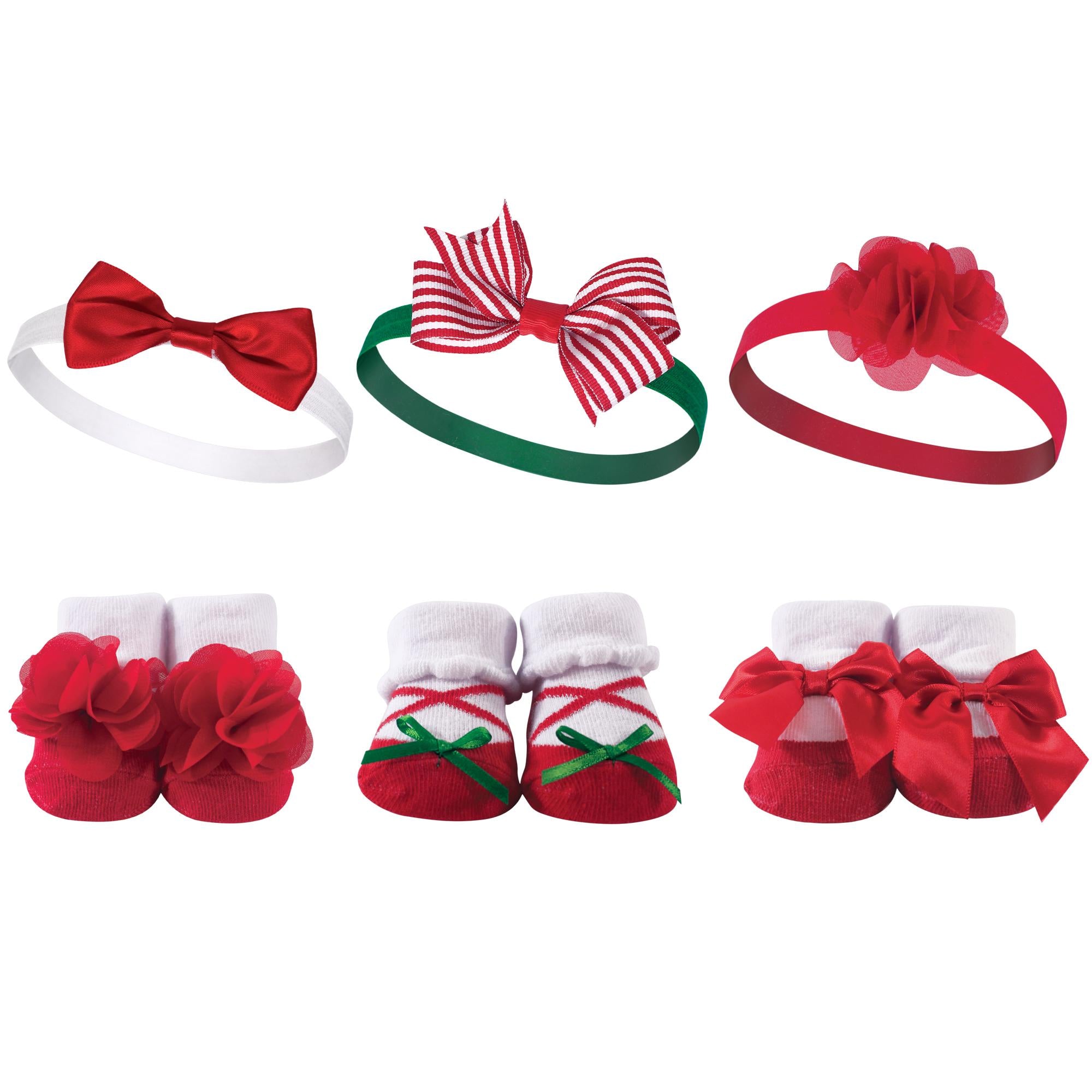 Girls Matching Socks and Hair Accessory Set, Crimson Berry