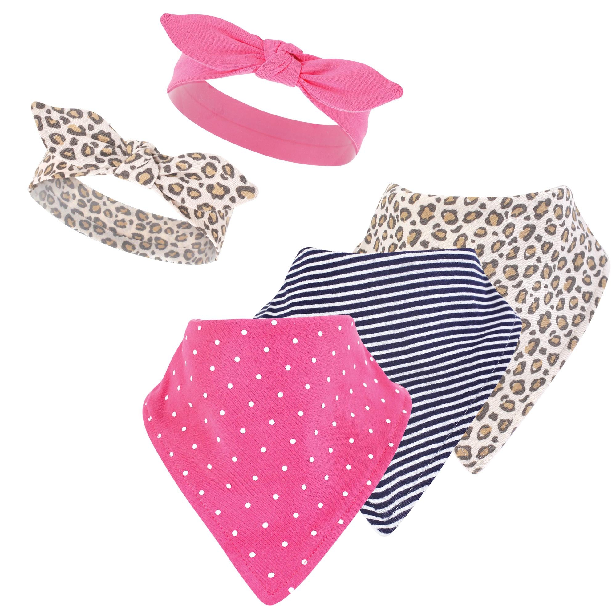 Girls Bib and Head Accessory Bundle, Pink Wildcat