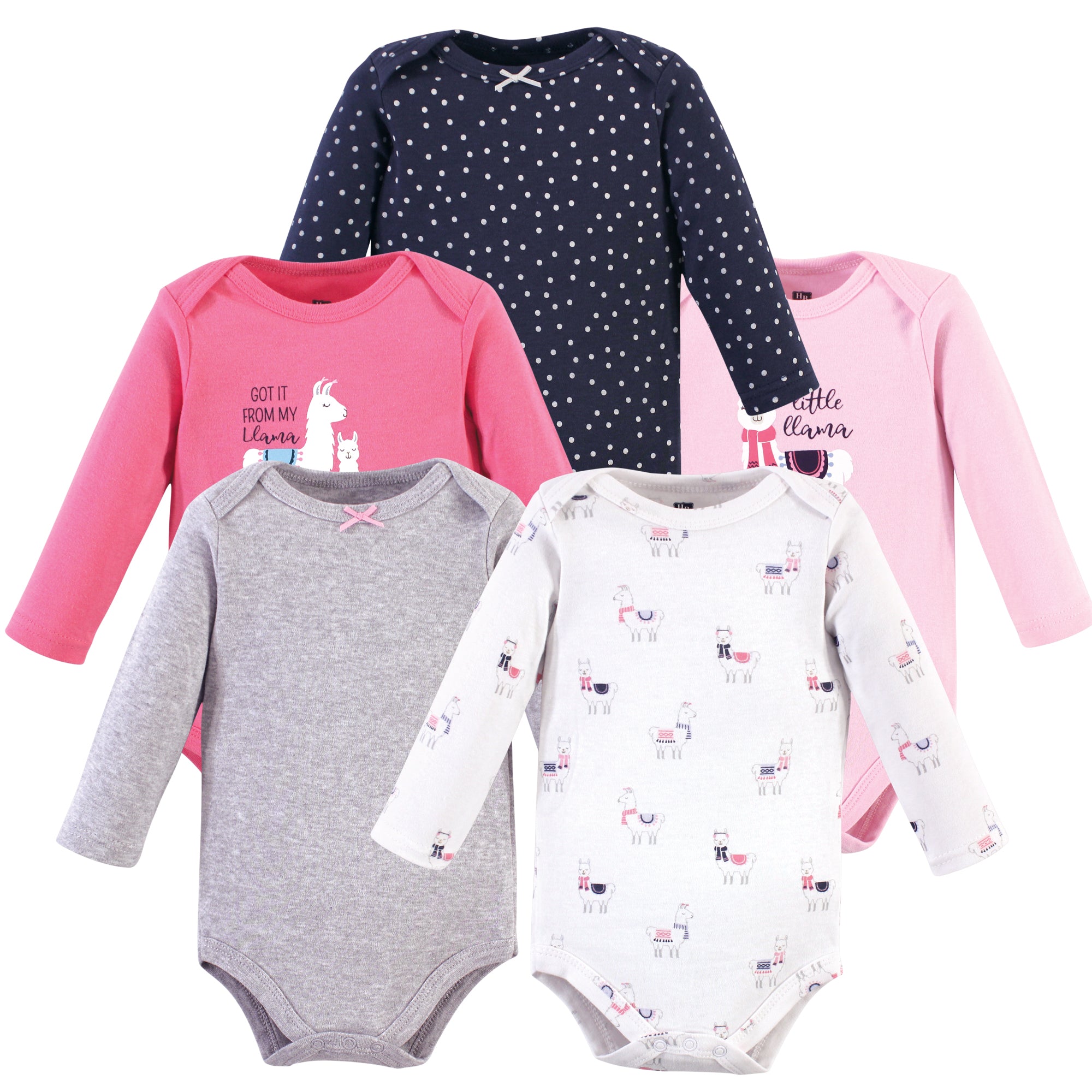 Girls Long Sleeve Bodysuits 5-Pack, Rosy Llama Pals