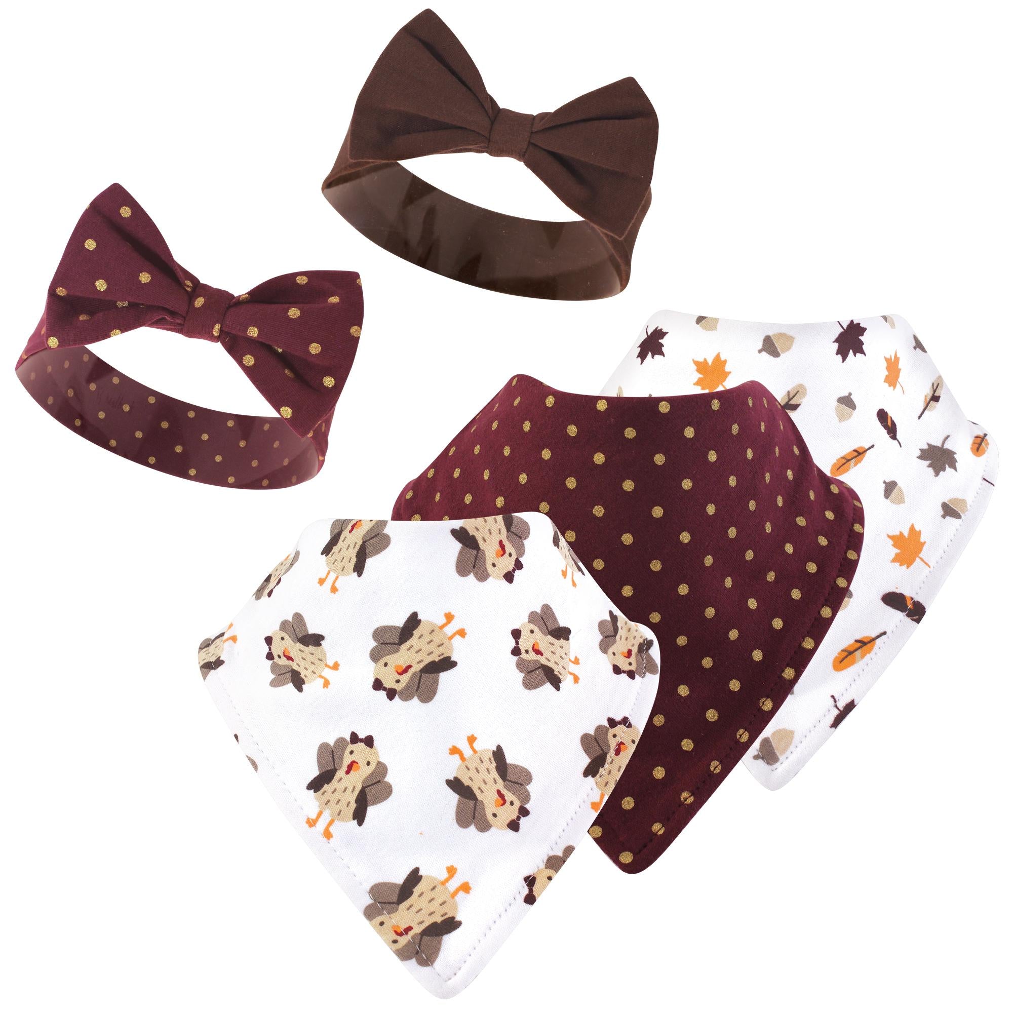 Girls Bib and Head Accessory Bundle, Festive Autumn Hen