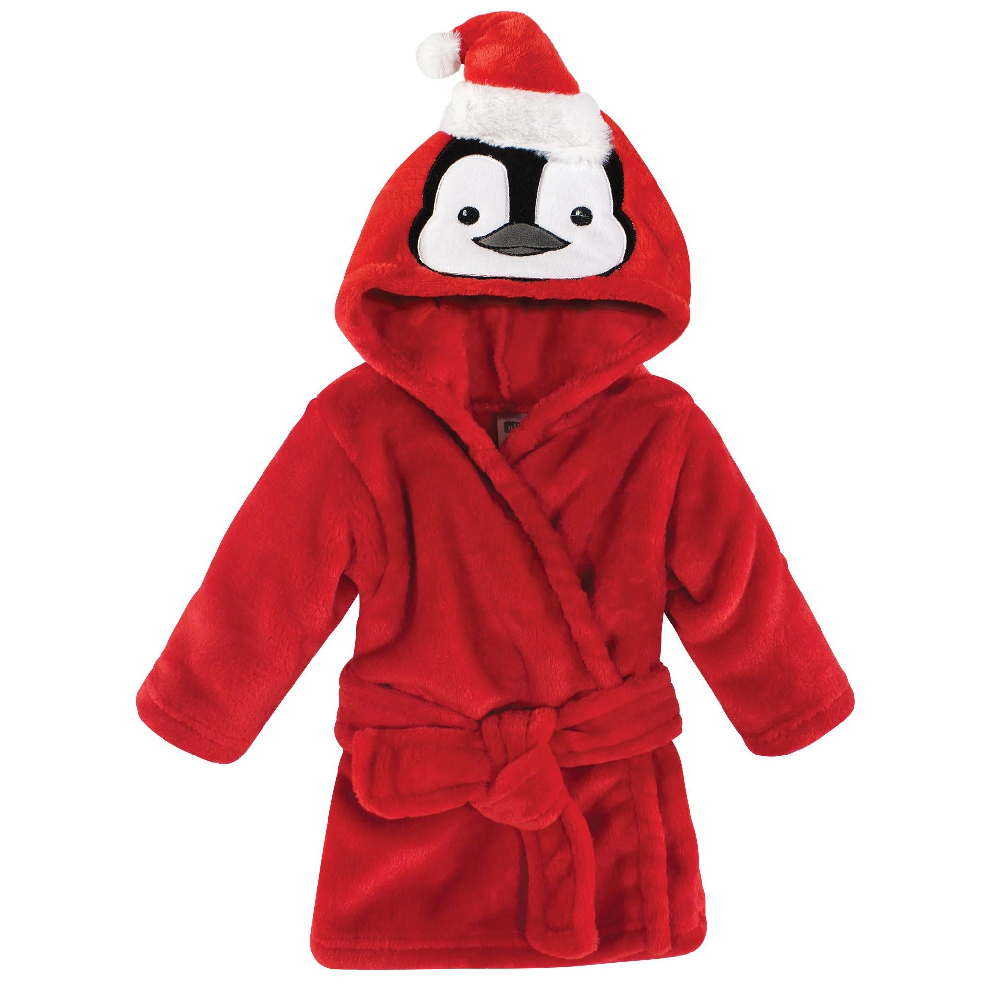 Boys Animal Face Plush Bathrobe, Dapper Penguin