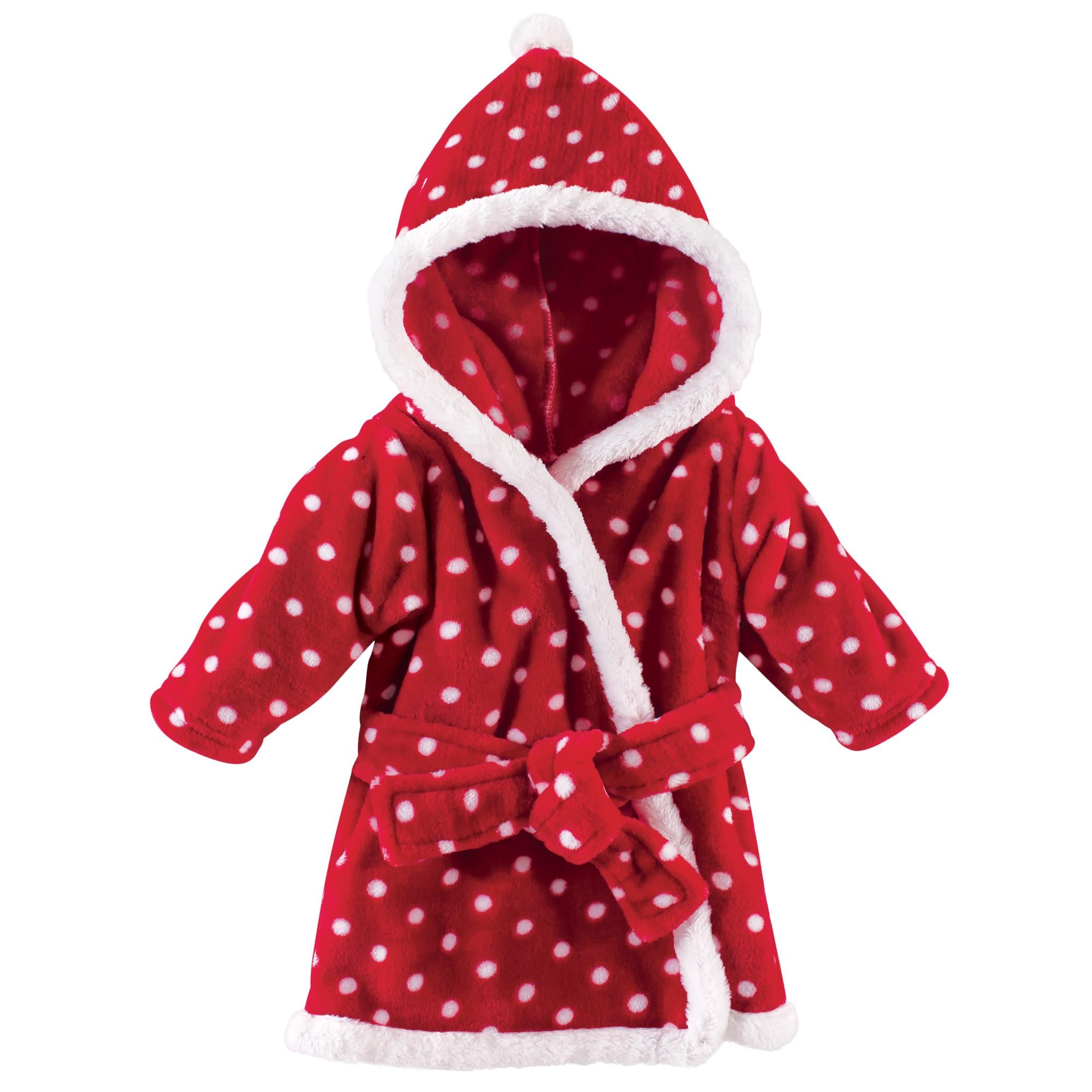 Girls Animal Face Plush Bathrobe, Crimson Polka