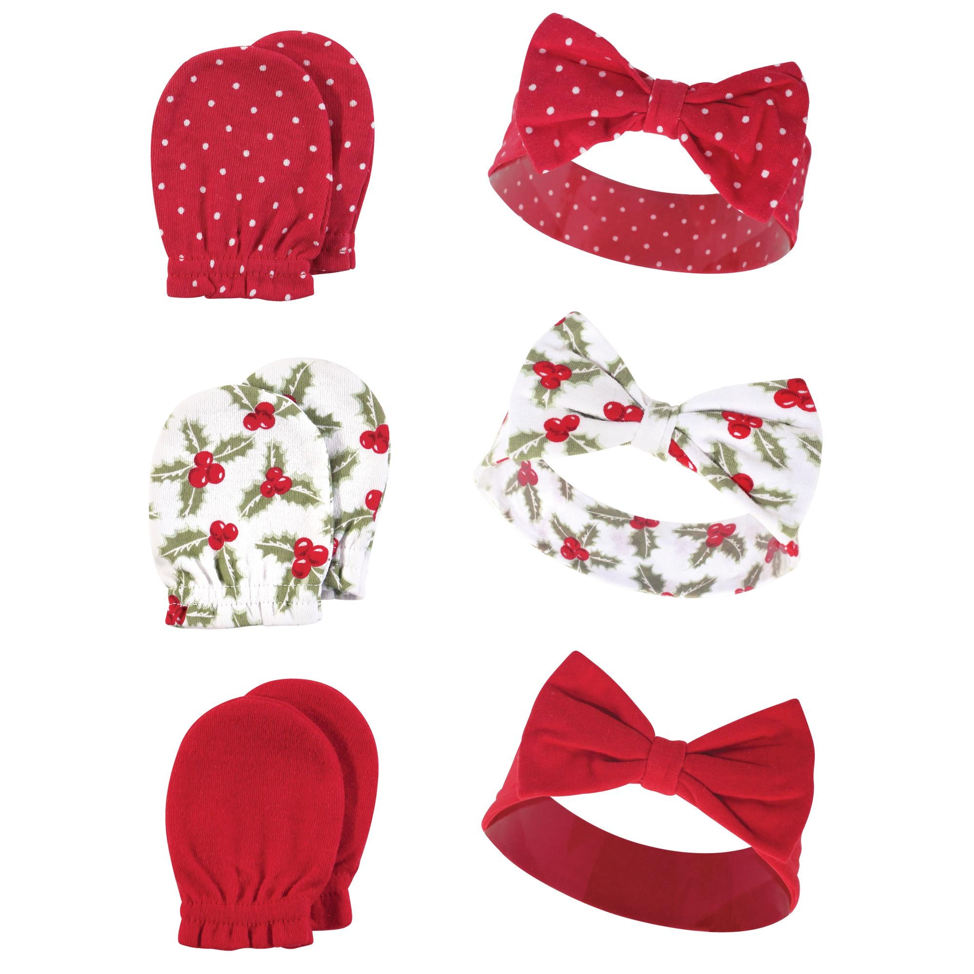 Girls Scratch Mittens and Headband Set, Crimson Berry