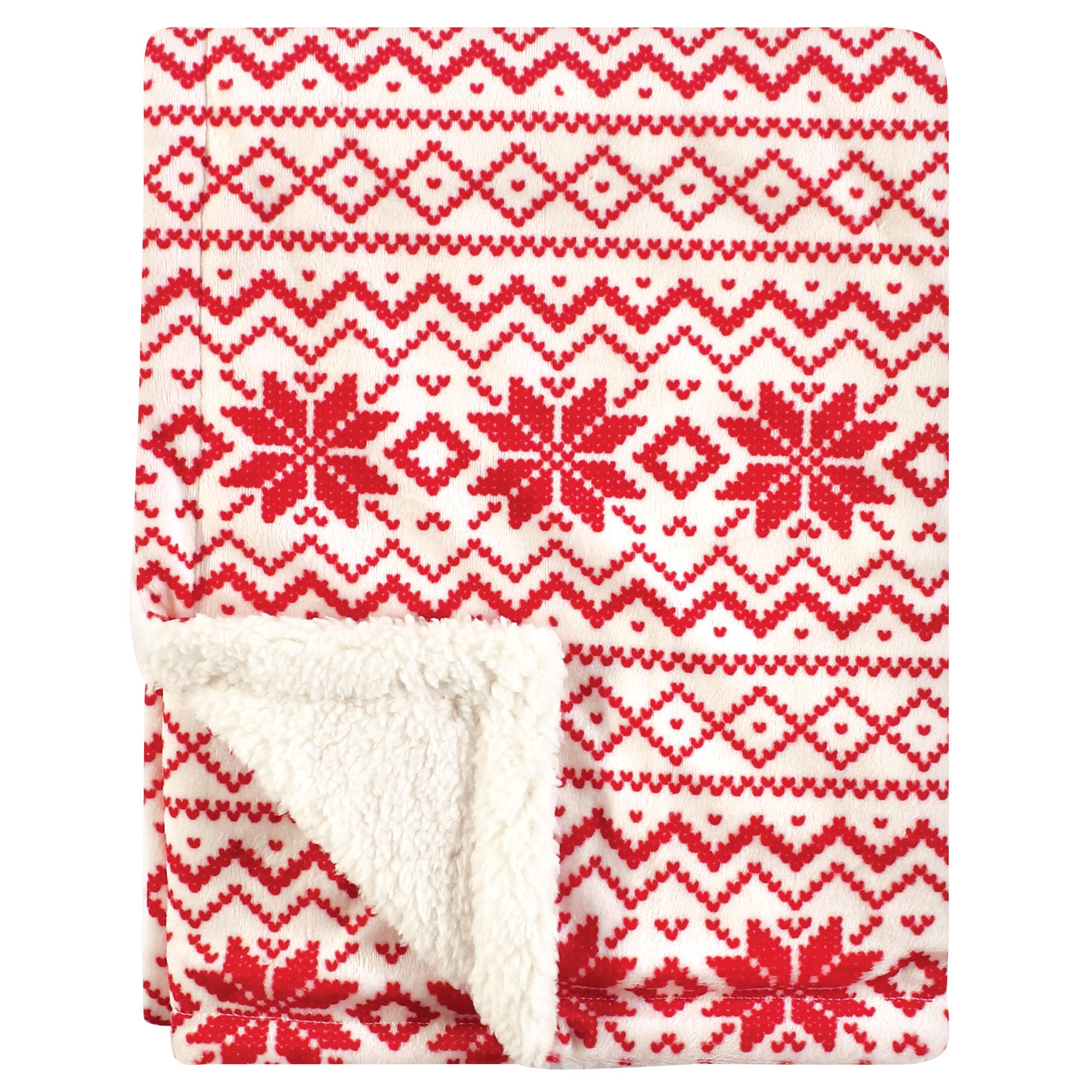 Unisex Mink and Sherpa Plush Blanket, Crimson Winter Stitch