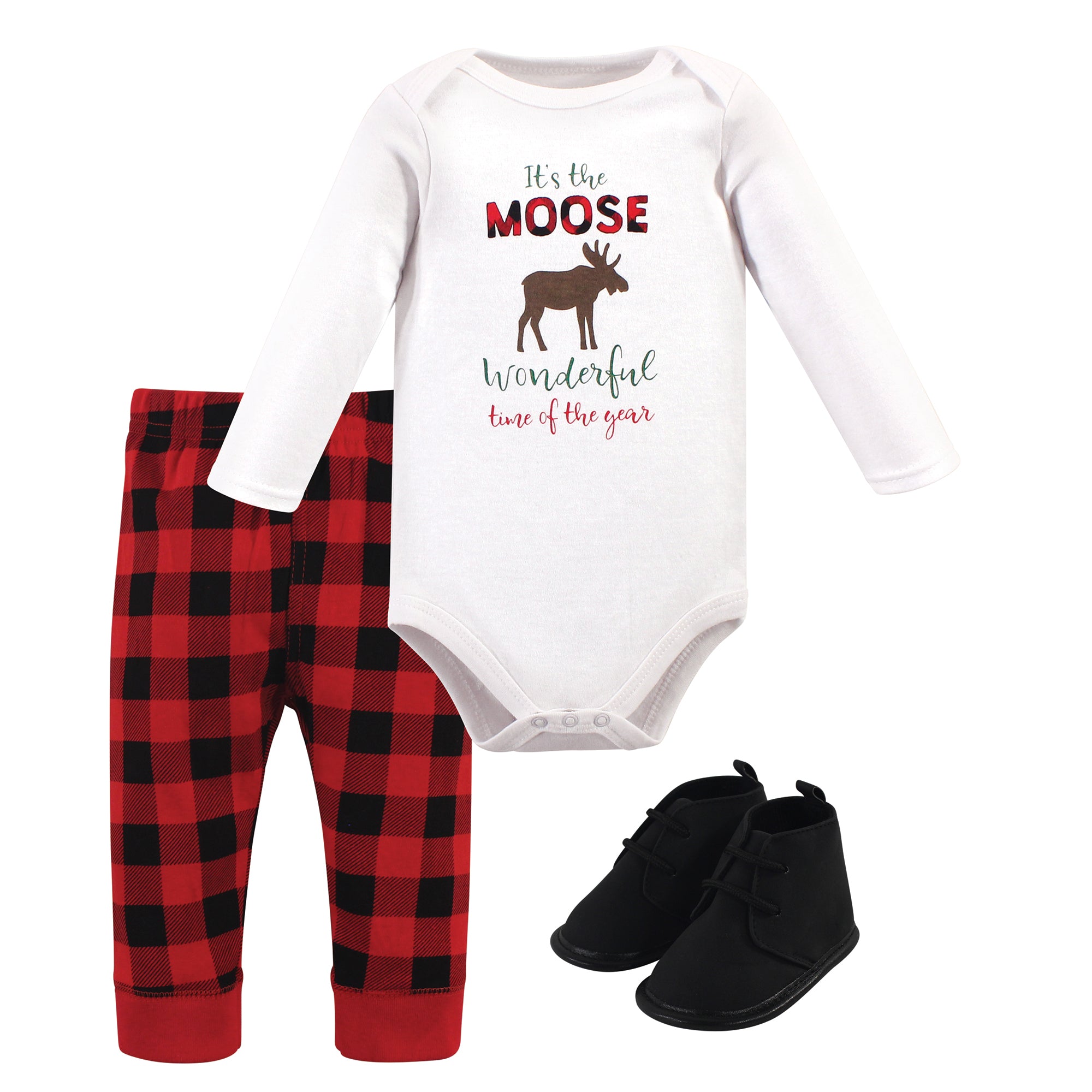 Boys Bodysuit, Pants and Shoes Bundle, Merry Antler Crimson