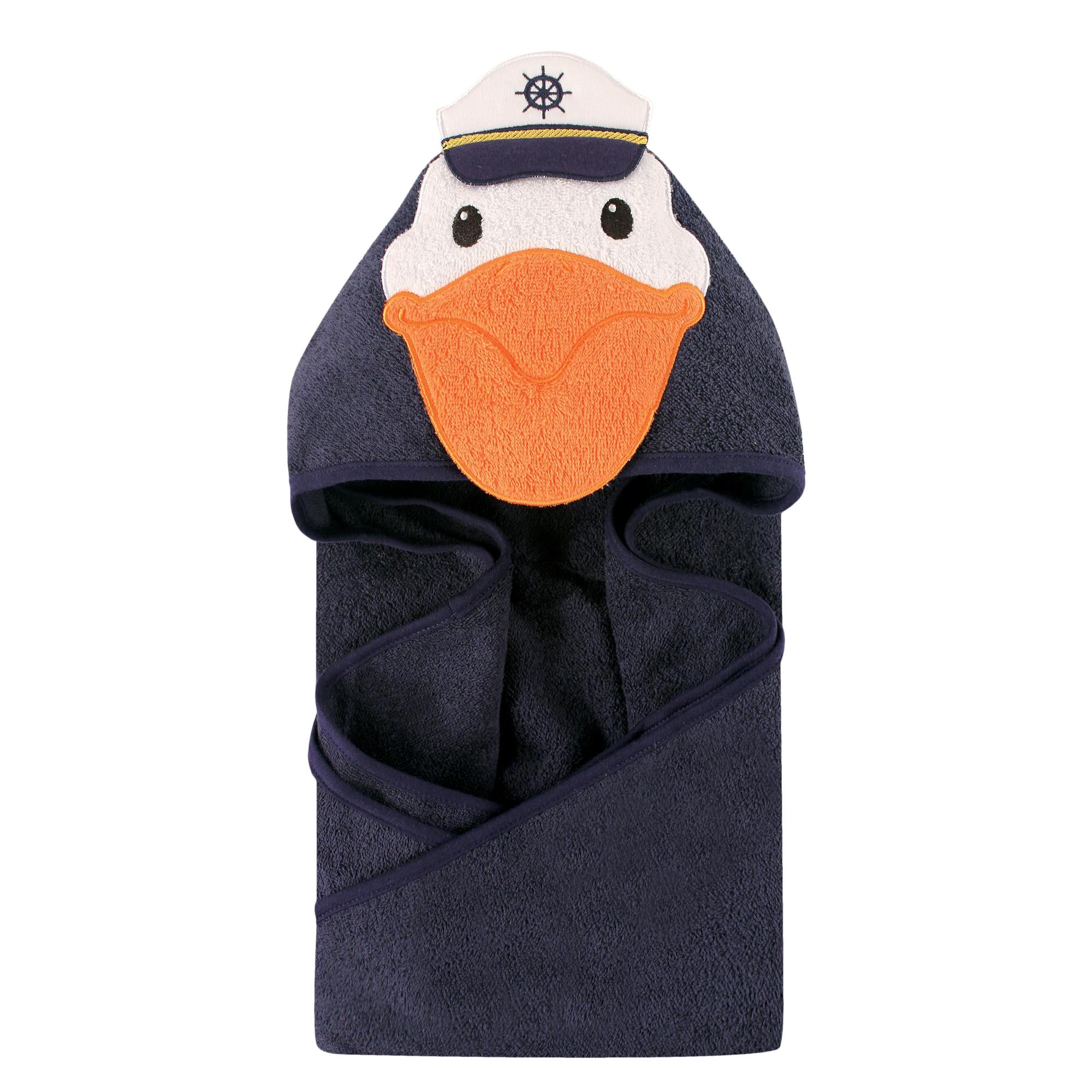 Boys Animal Face Hooded Bath Towel, Coastal Pelican