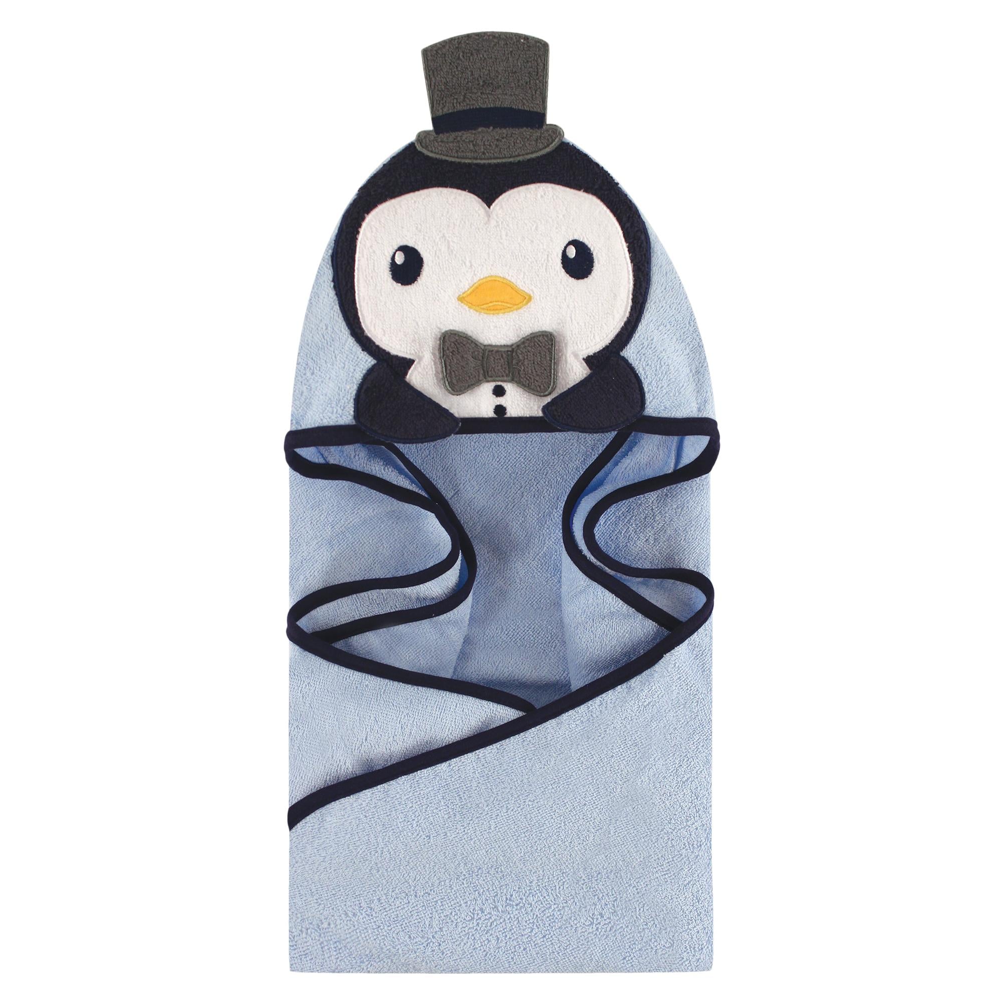 Boys Animal Face Hooded Bath Towel, Gentleman Penguin