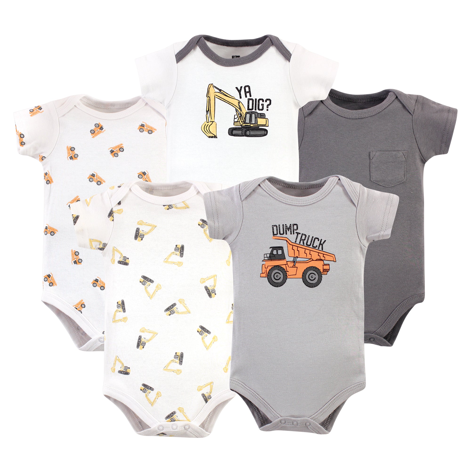 Boys Essentials Bodysuits 5-Pack, Dig Site Fun