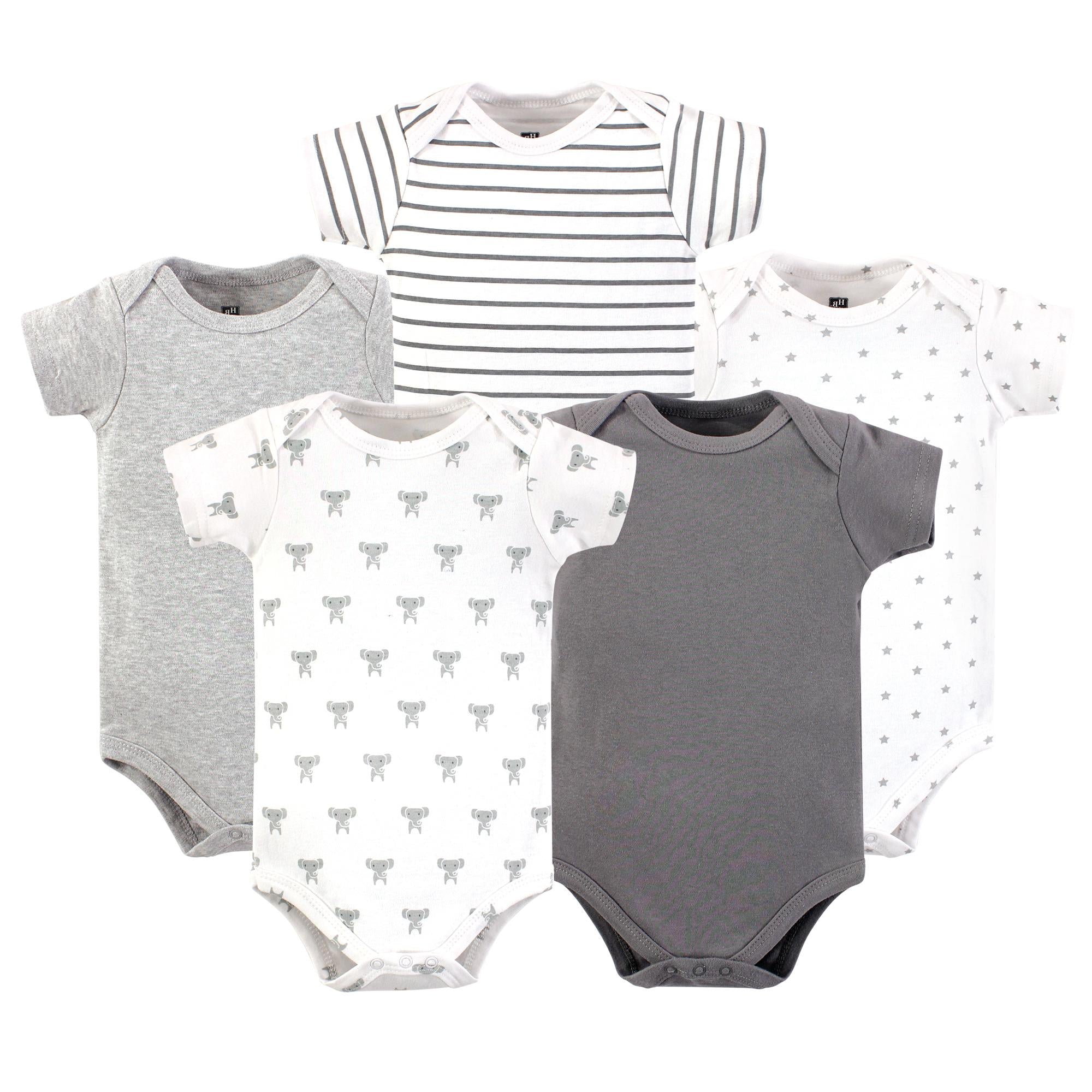 Unisex Essentials Bodysuits 5-Pack, Stylish Slate Elephants