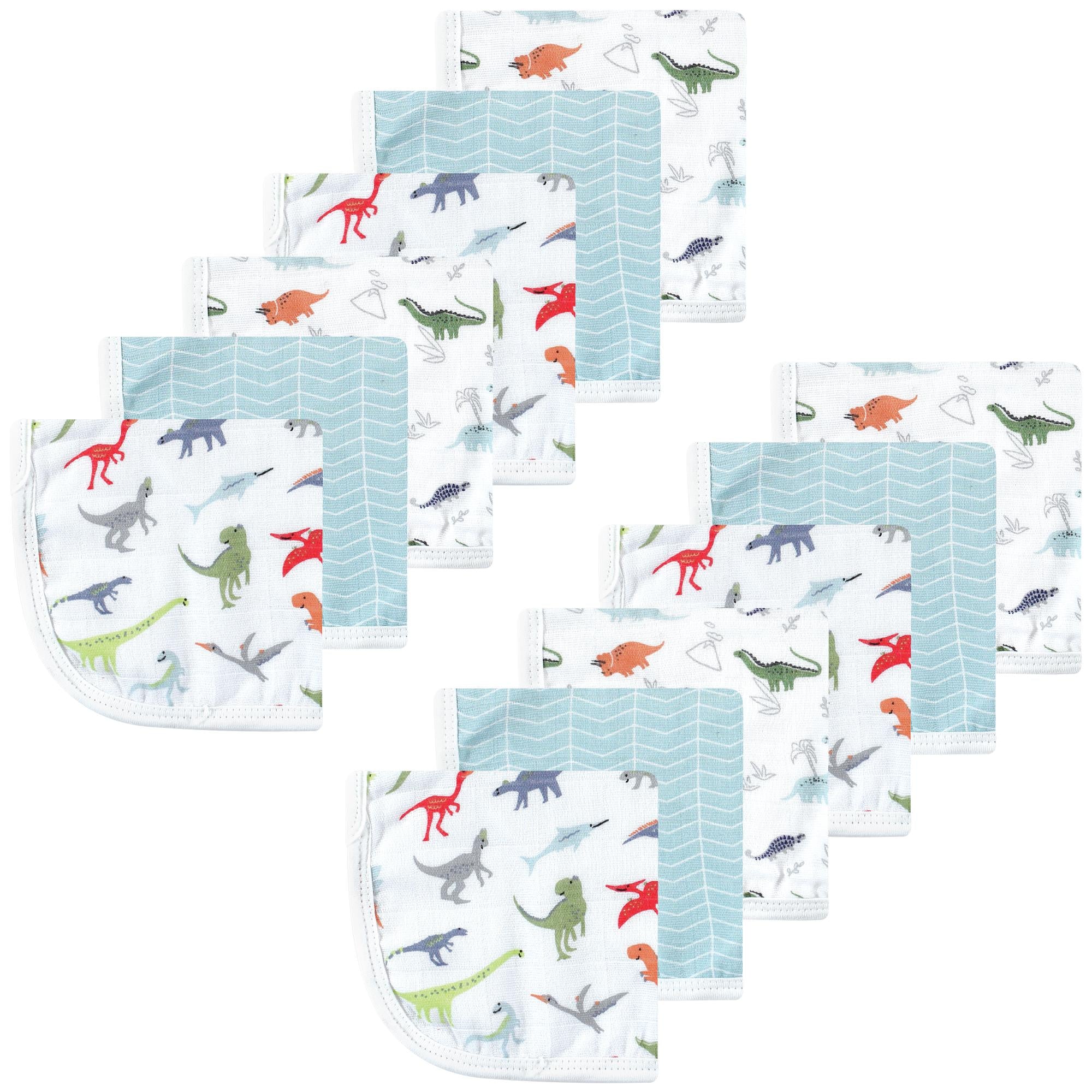 Boys Breathable Muslin Washcloths, Prehistoric Teal
