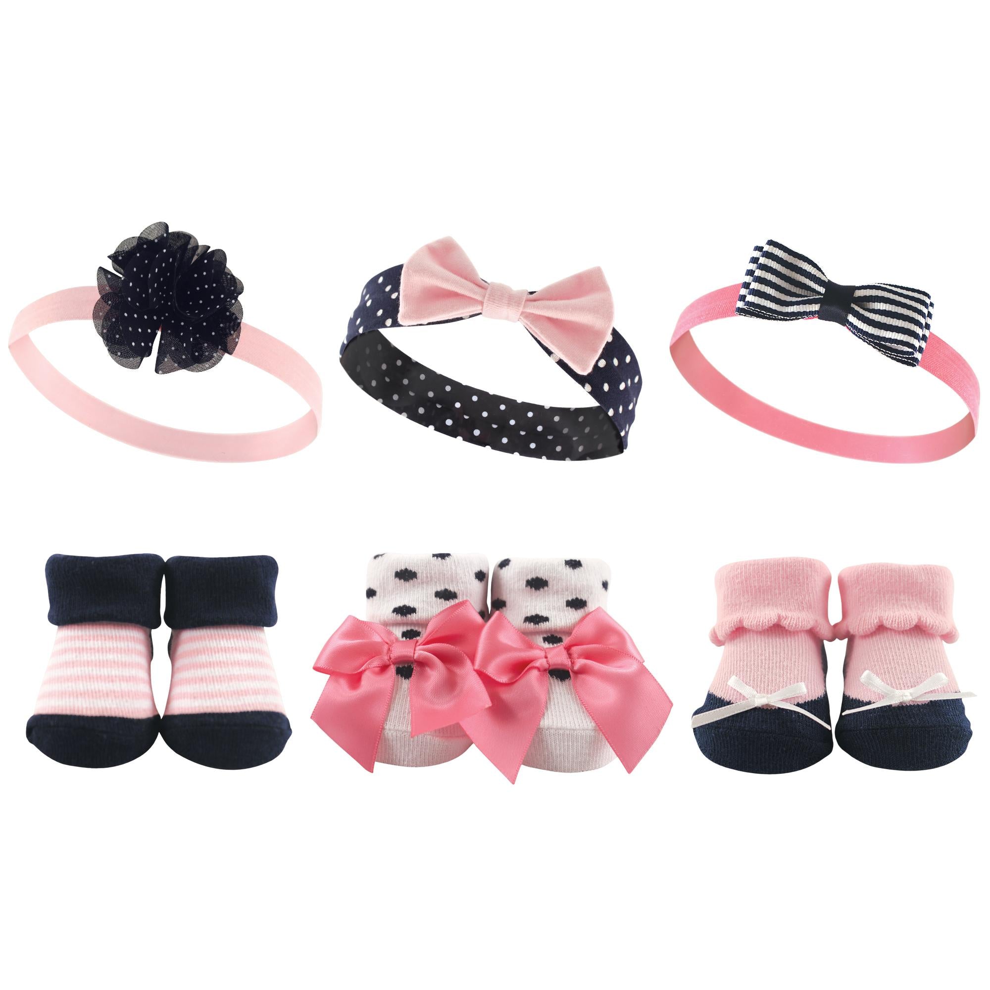 Girls Matching Socks and Hair Accessory Set, Blush and Marine