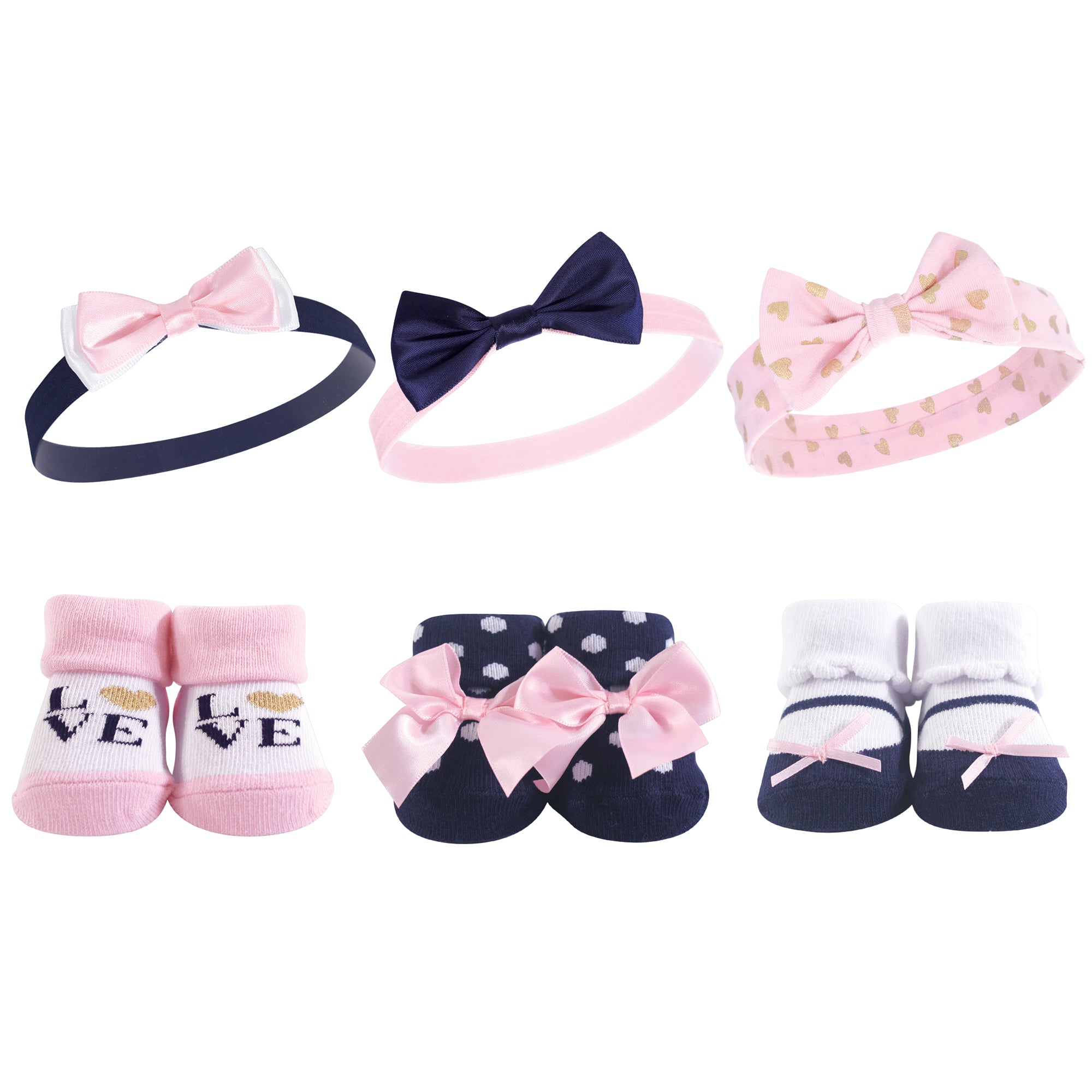 Girls Matching Socks and Hair Accessory Set, Midnight Hearts