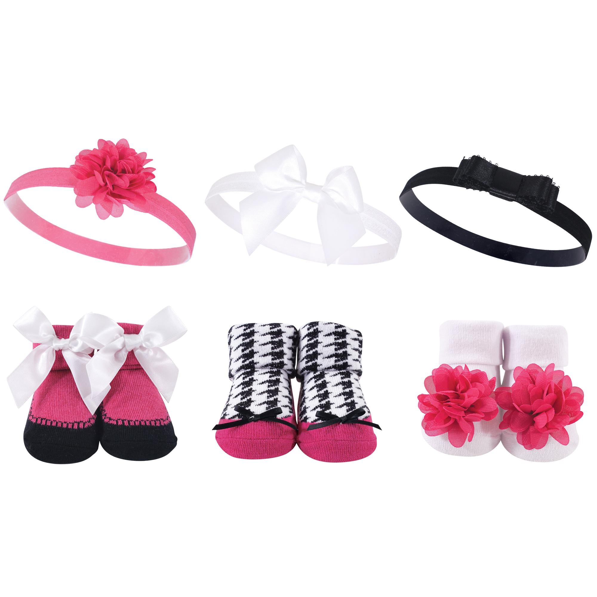 Girls Matching Socks and Hair Accessory Set, Fuchsia Midnight