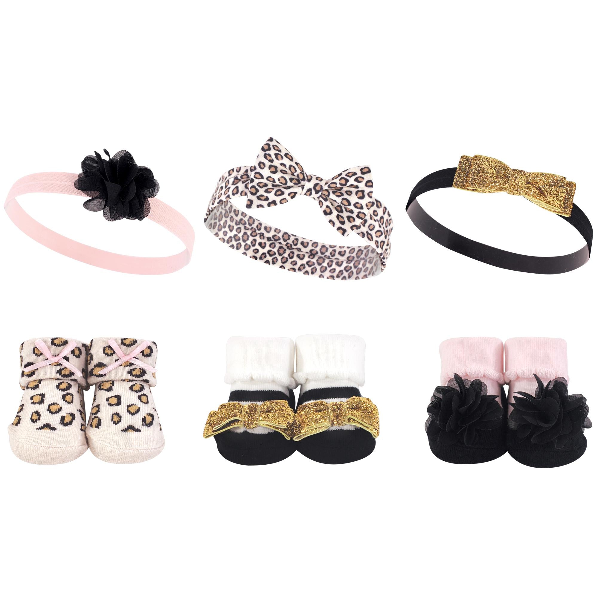 Girls Matching Socks and Hair Accessory Set, Blush Jungle Spot