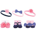 Girls Matching Socks and Hair Accessory Set, Blush Petal and Indigo