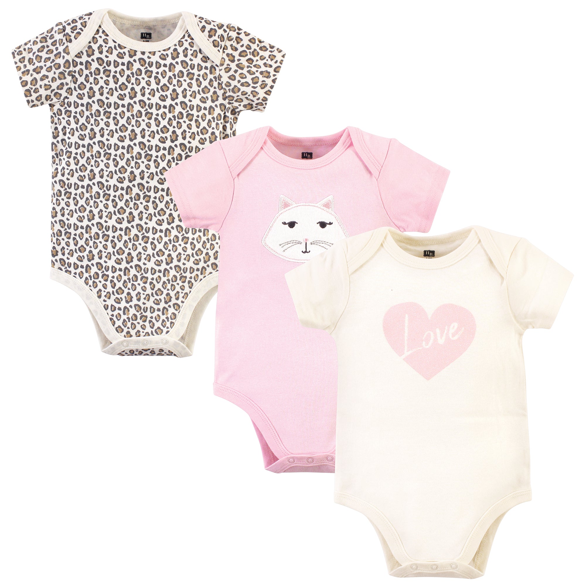 Girls Essentials Bodysuits 3-Pack, Blush Feline