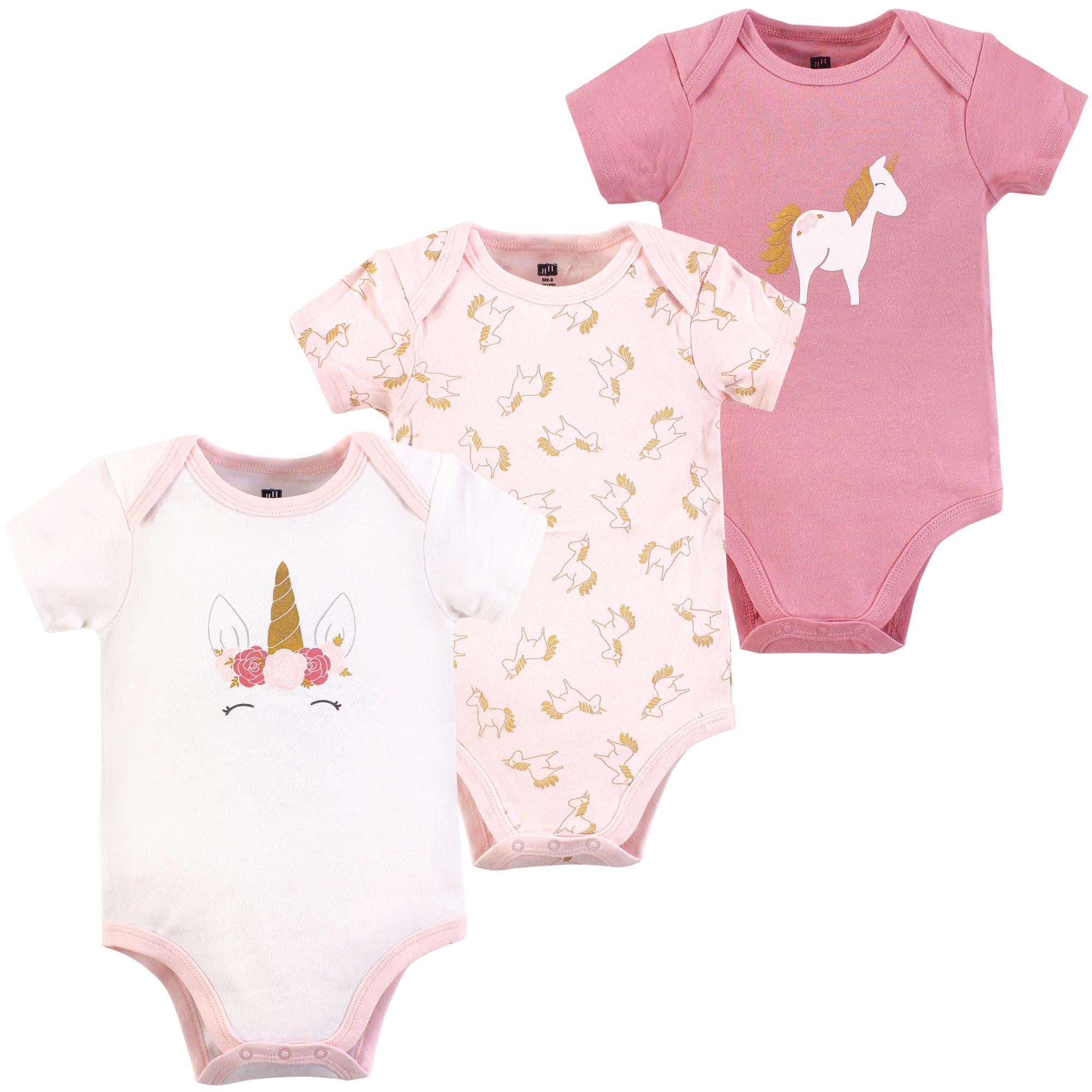 Girls Essentials Bodysuits 3-Pack, Gilded Petal Unicorn