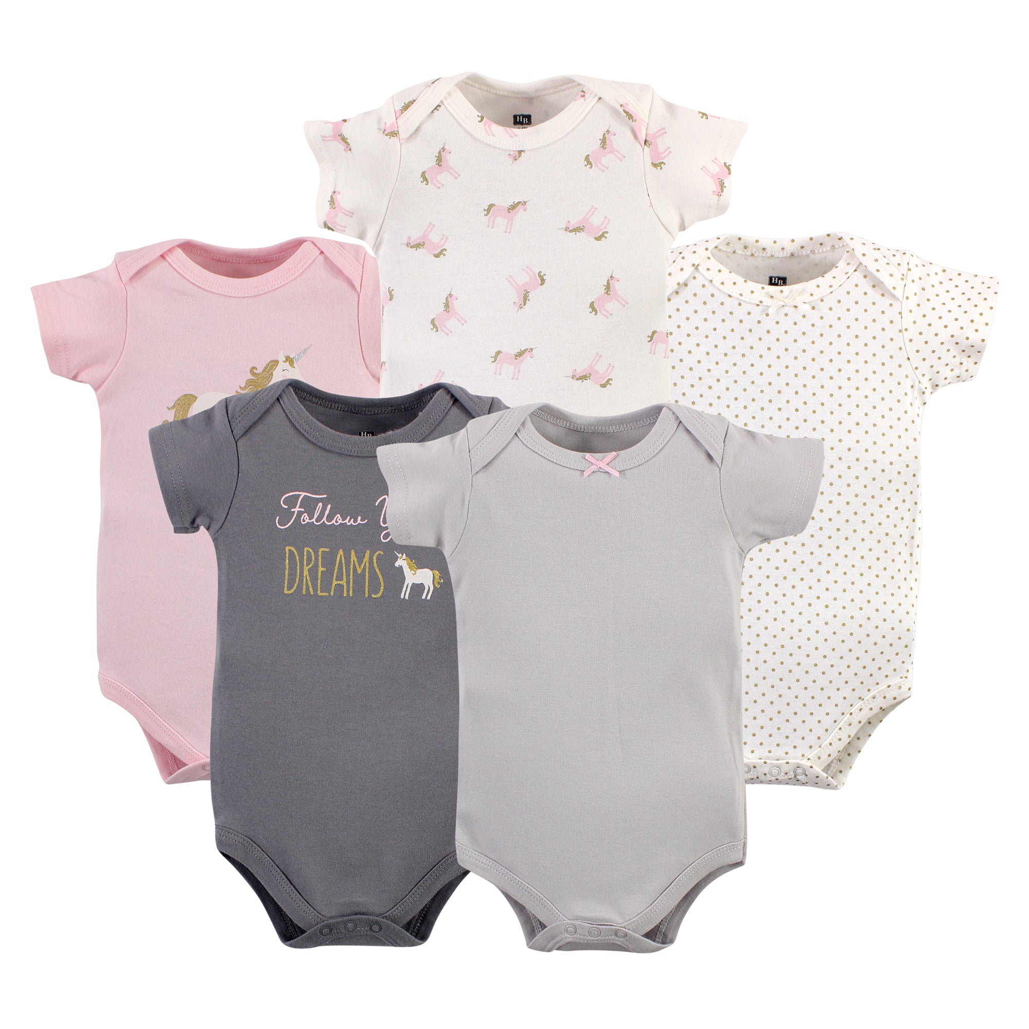 Girls Essentials Bodysuits 5-Pack, Glimmering Sun Unicorn