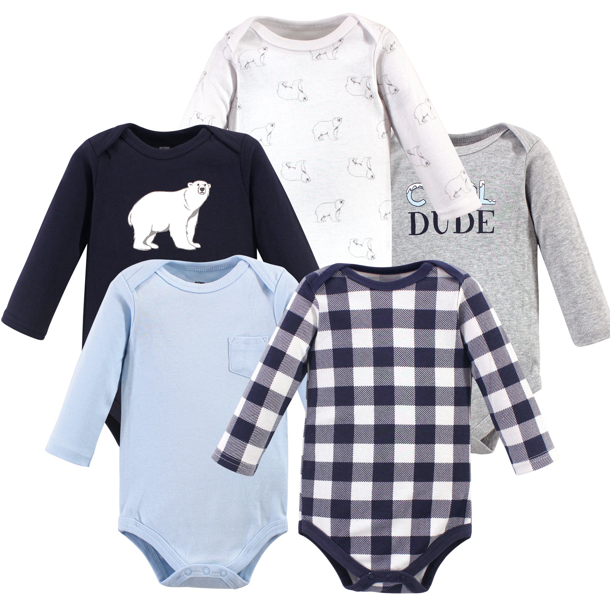 Boys Long Sleeve Bodysuits 5-Pack, Arctic Cub