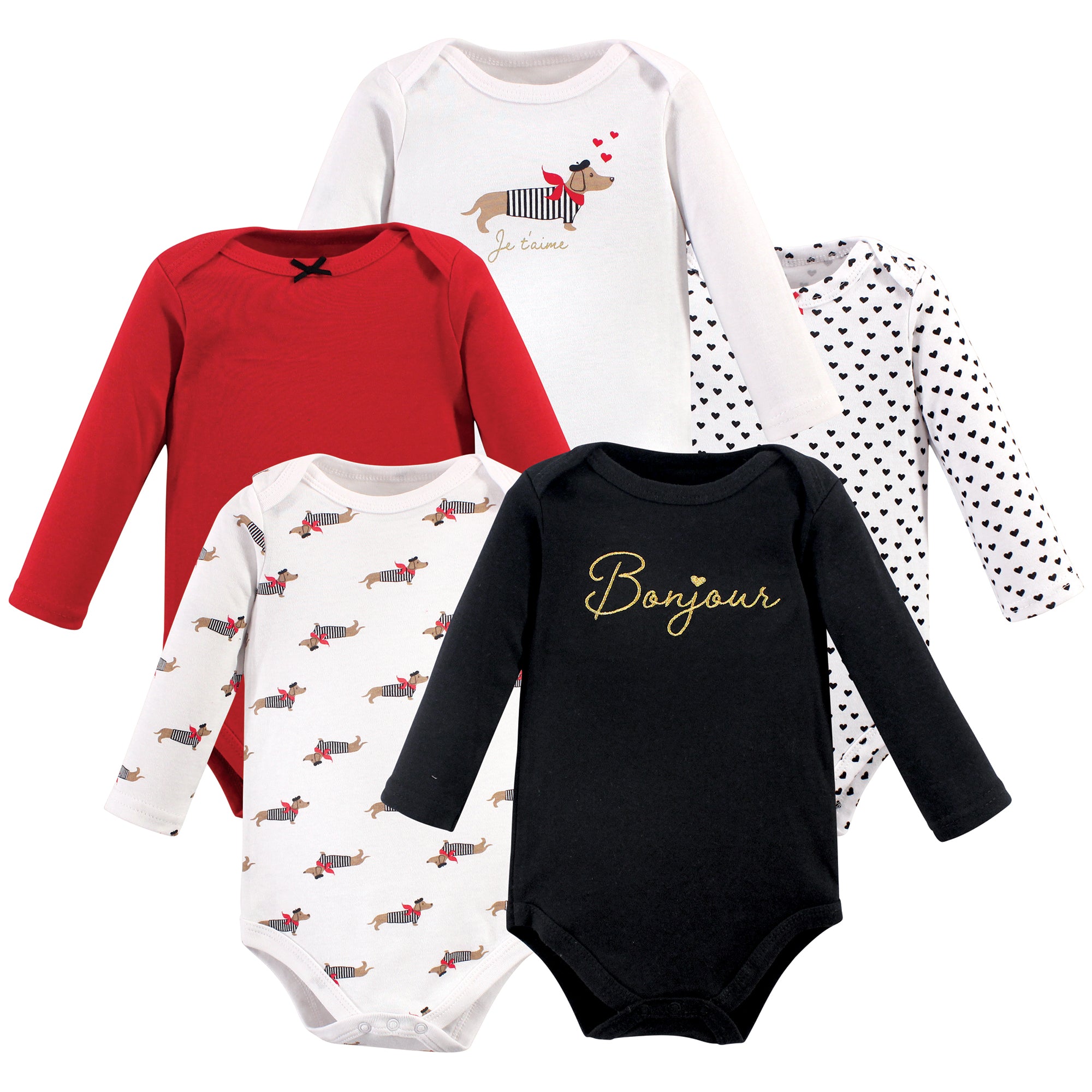 Girls Long Sleeve Bodysuits 5-Pack, Parisian Morning