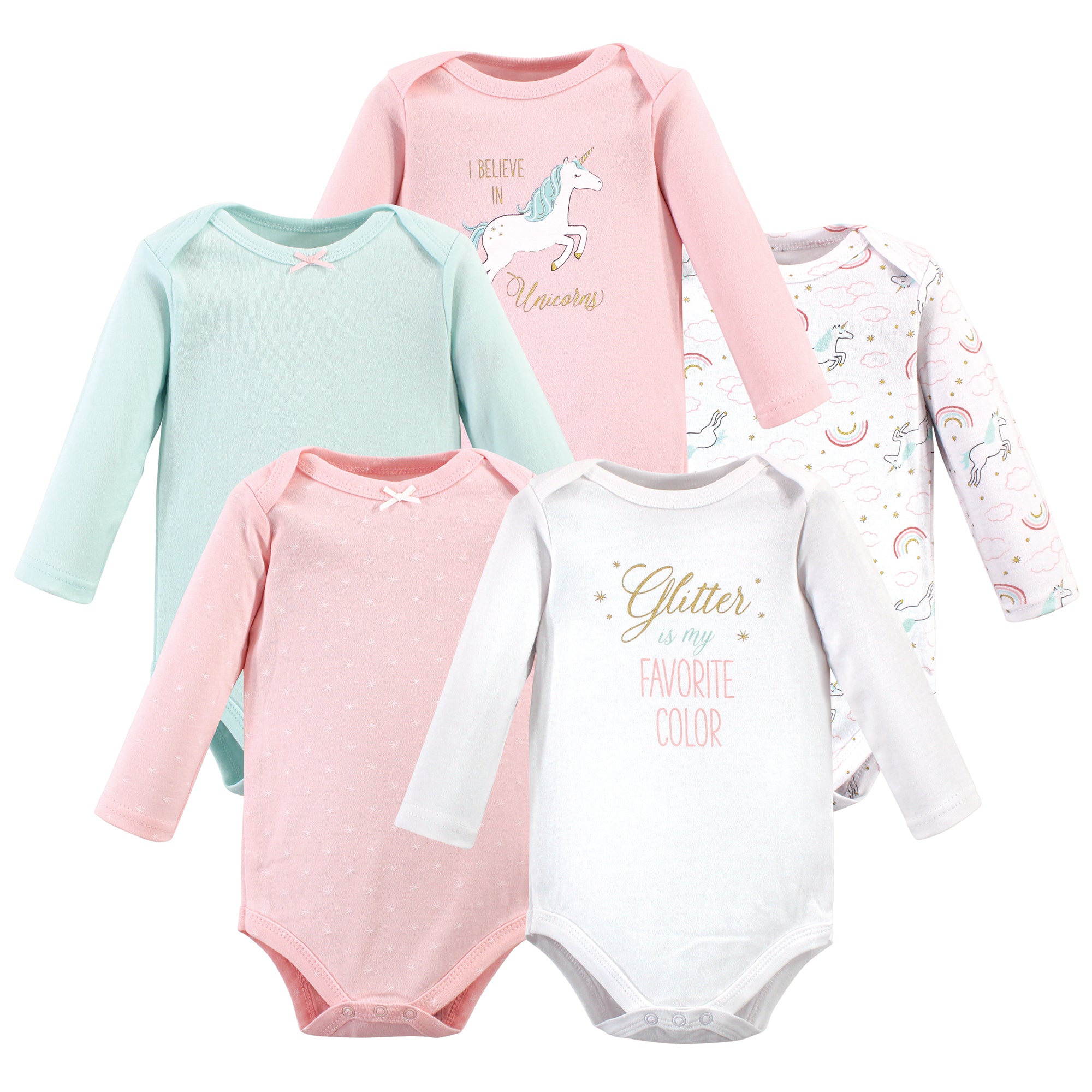 Girls Long Sleeve Bodysuits 5-Pack, Sparkling Magic