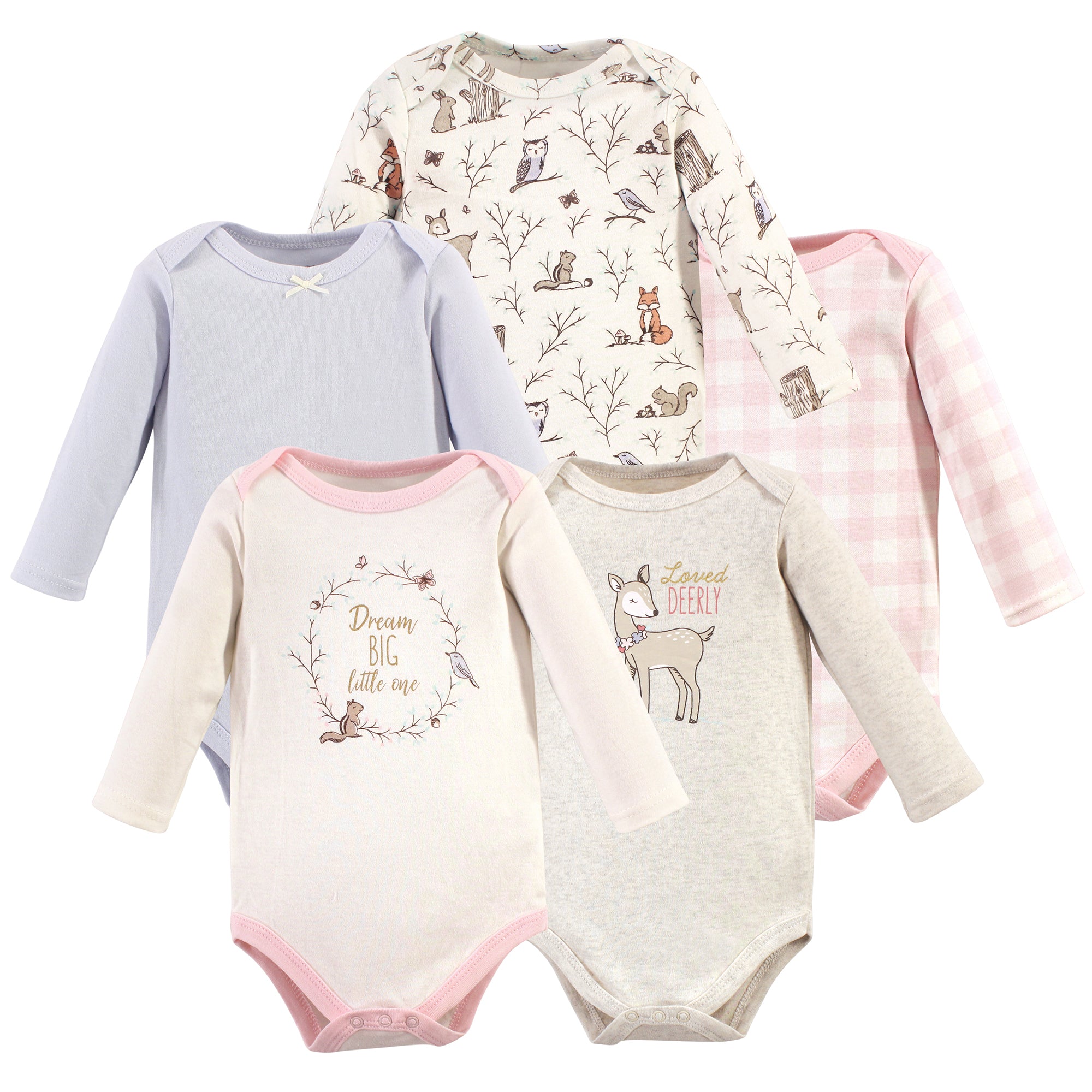 Girls Long Sleeve Bodysuits 5-Pack, Magical Woodland
