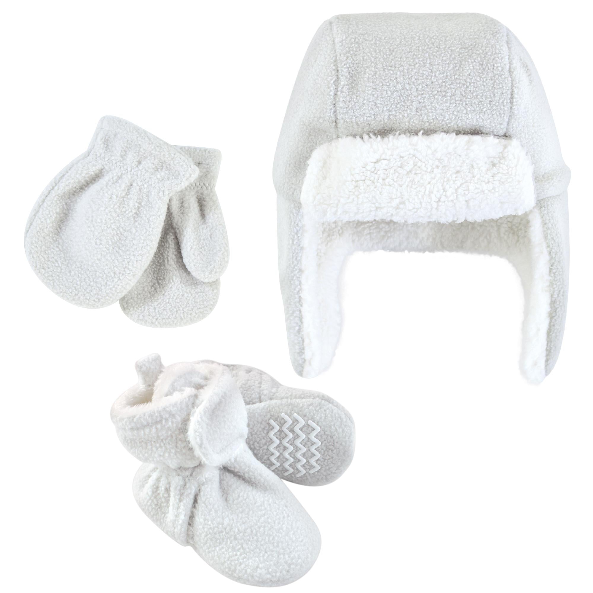 Unisex Trapper Hat, Mittens and Booties Set, Cloudy Mist