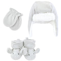Unisex Trapper Hat, Mittens and Booties Set, Pebble Elephant