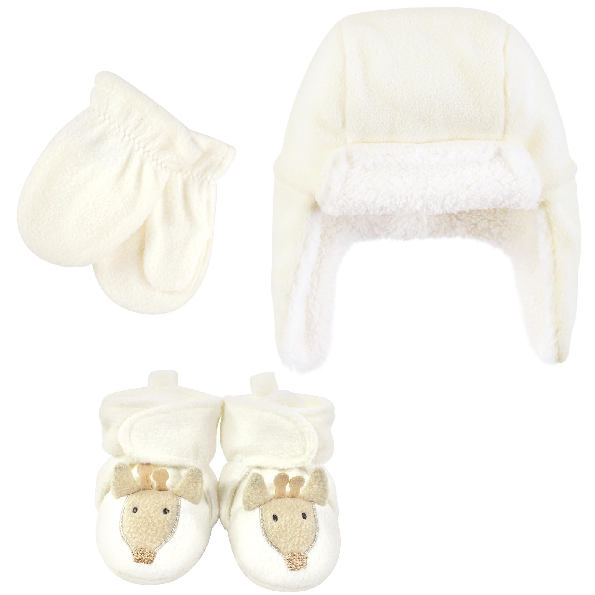 Unisex Trapper Hat, Mittens and Booties Set, Savannah Spots
