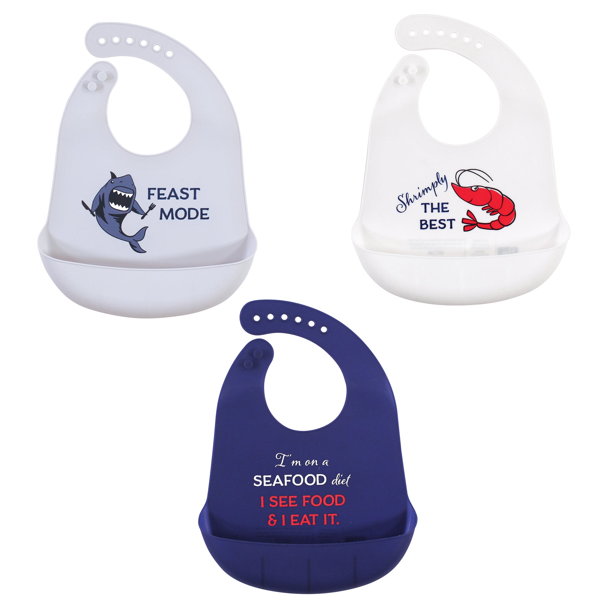Boys Silicone Wipe-Clean Bibs, Marine Blue