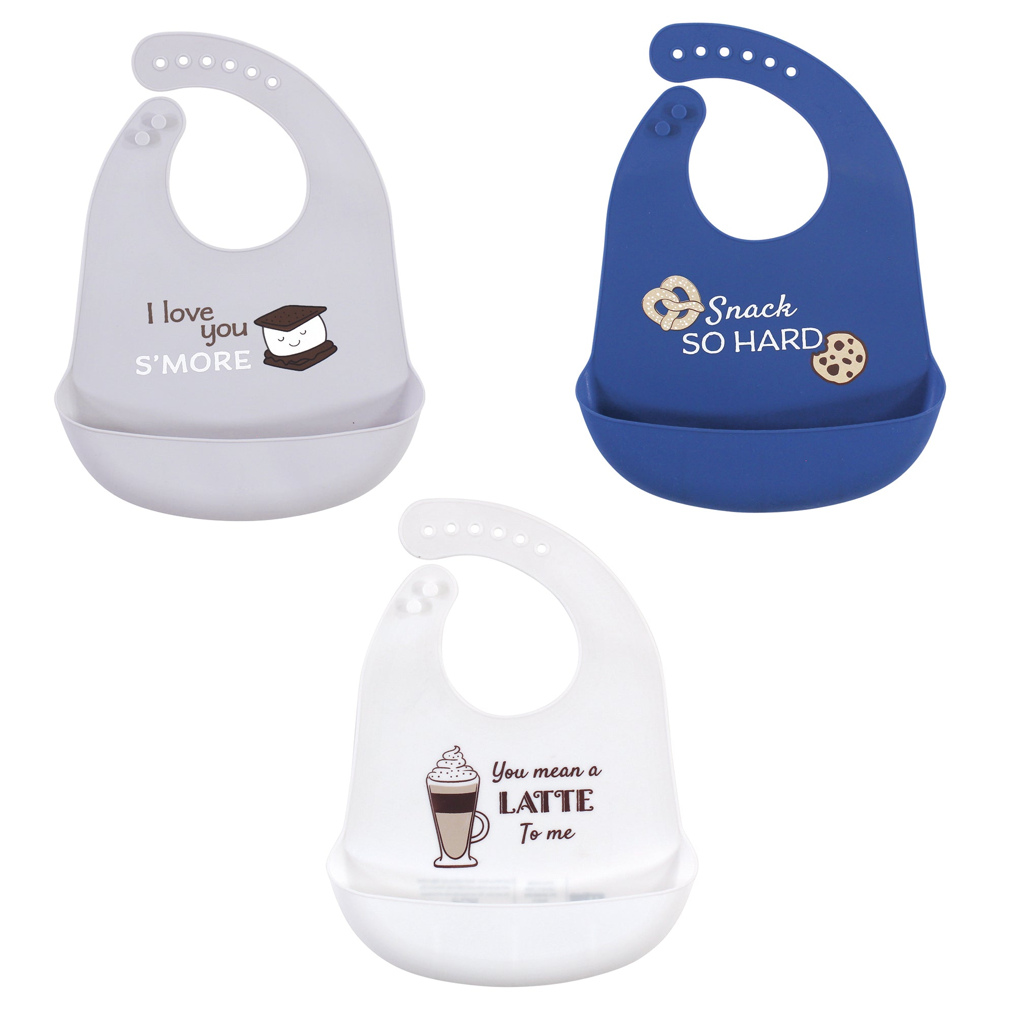 Boys Silicone Wipe-Clean Bibs, Steamy Pewter