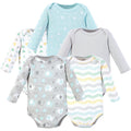 Unisex Long Sleeve Bodysuits, Slate Safari Elephants