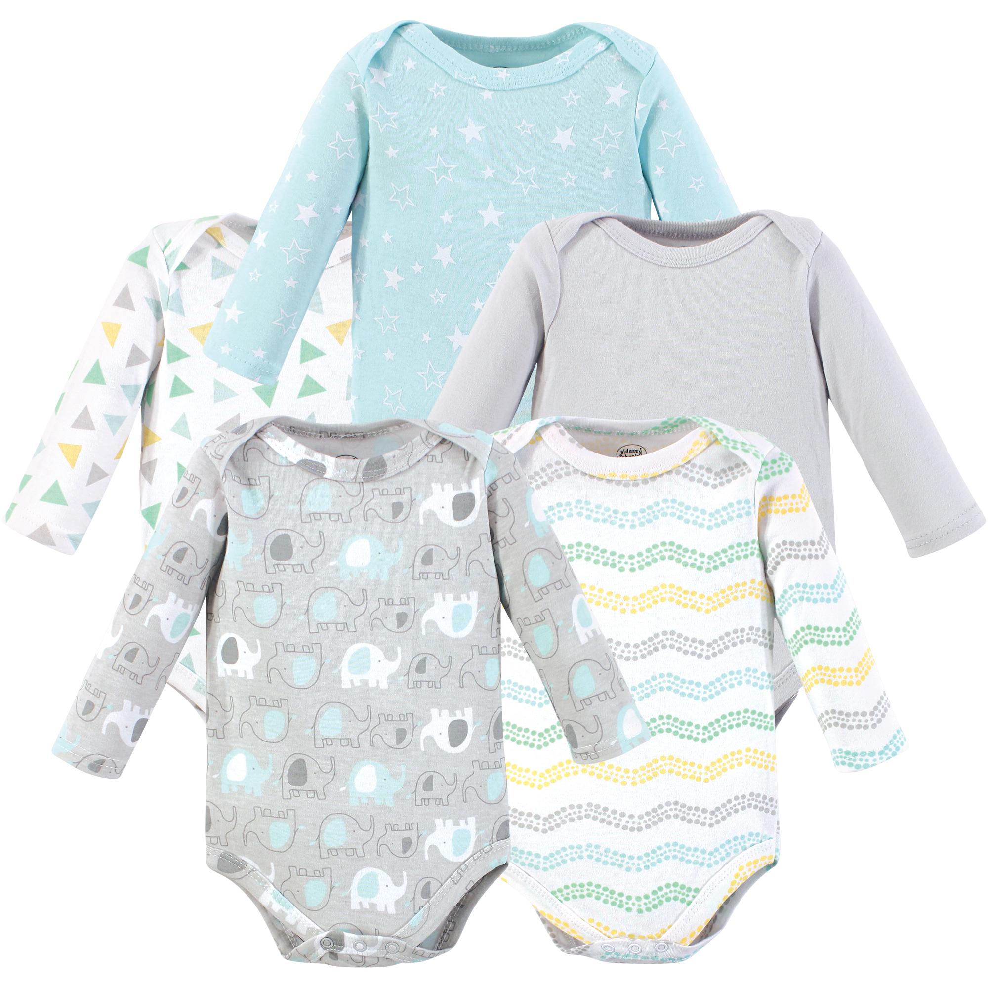 Unisex Long Sleeve Bodysuits, Slate Safari Elephants