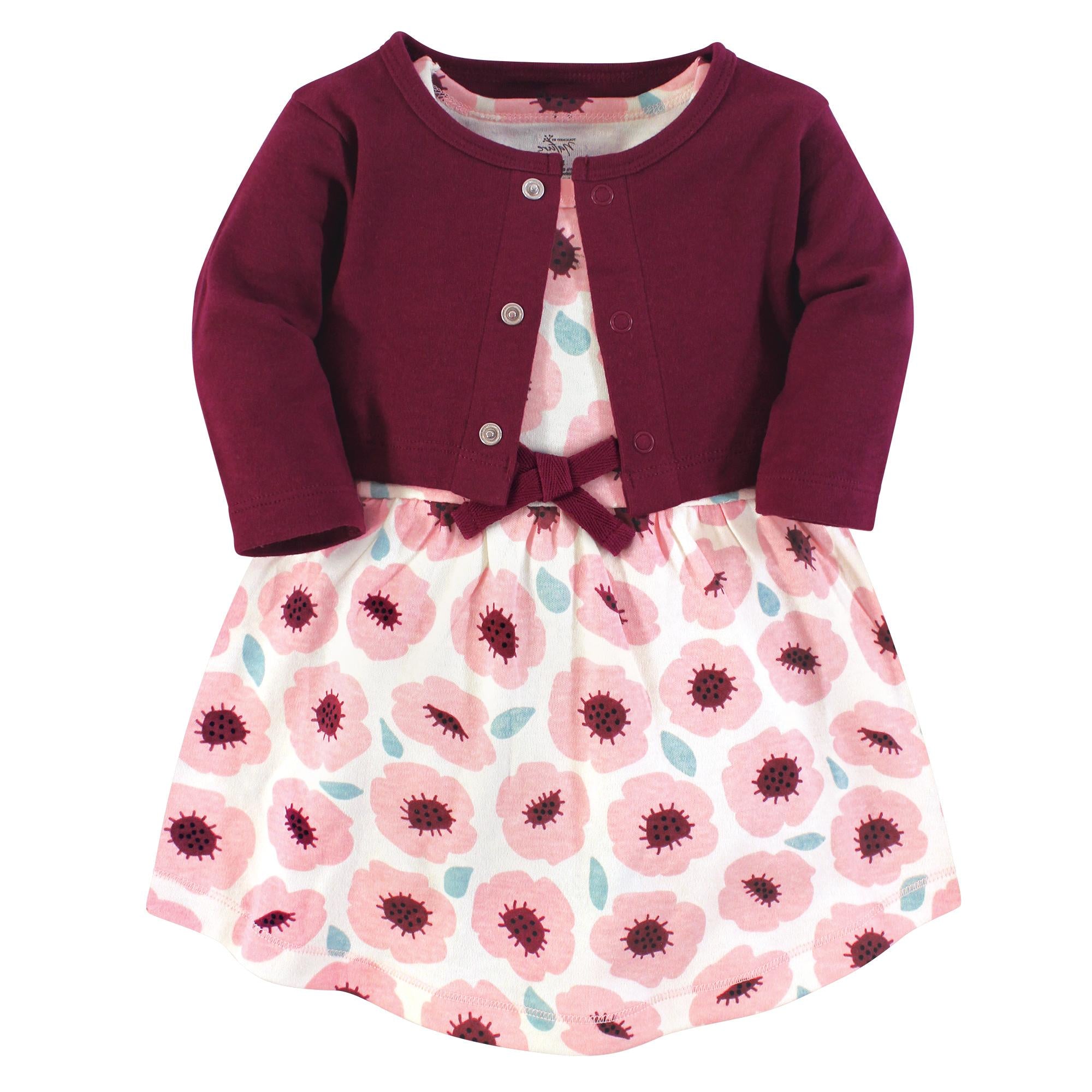 Girls Organic Dress and Cardigan Set, Soft Rose Garden
