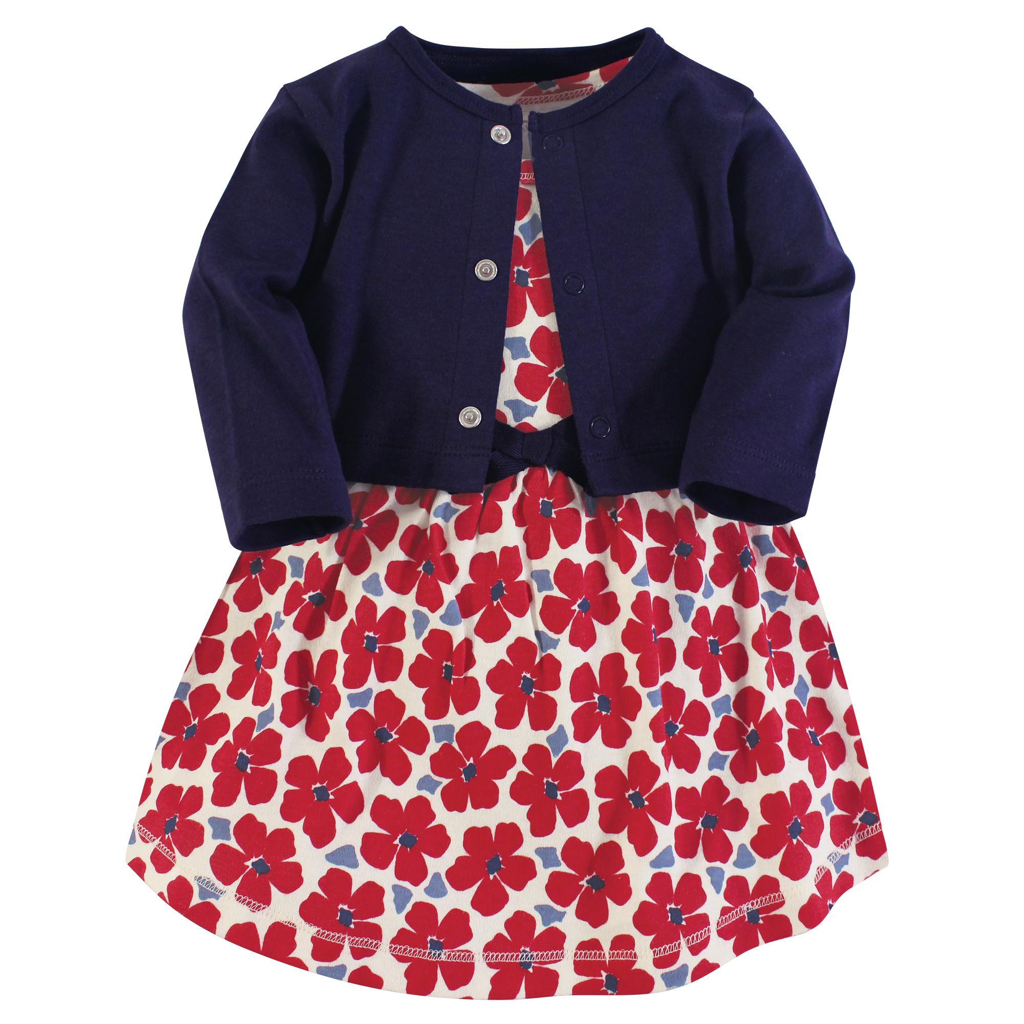 Girls Organic Dress and Cardigan Set, Scarlet Floral