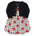 Girls Organic Dress and Cardigan Set, Midnight Ruby Heart