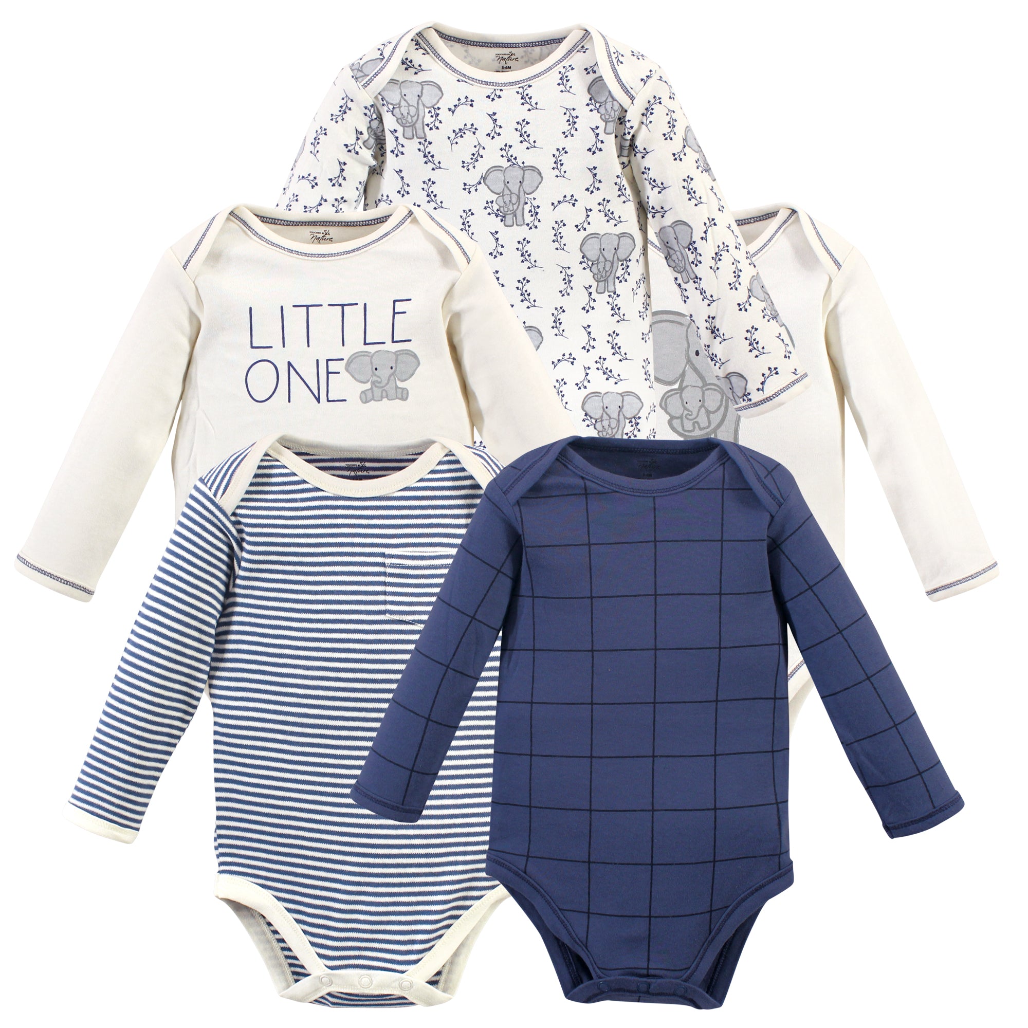 Unisex Organic Long Sleeve Bodysuits, Azure Elephant