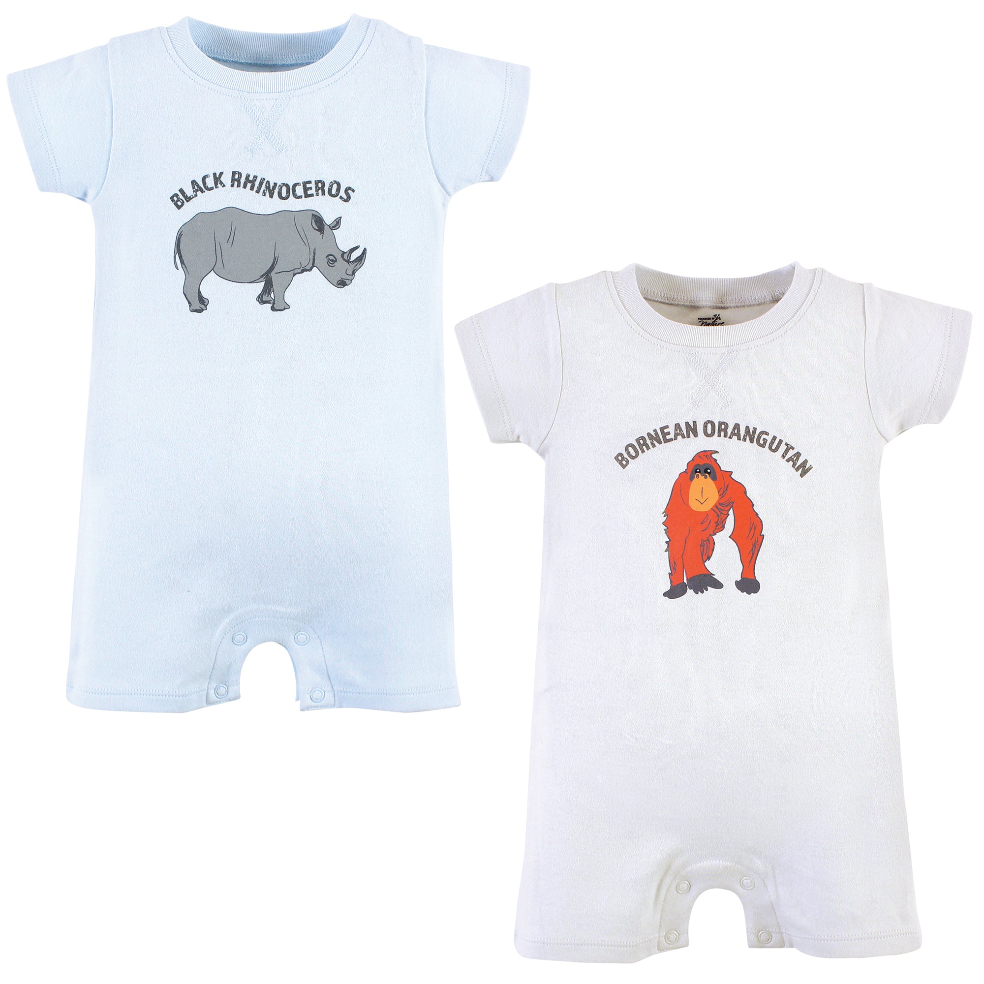 Unisex Organic Rompers Set, Safari Rhino Blue