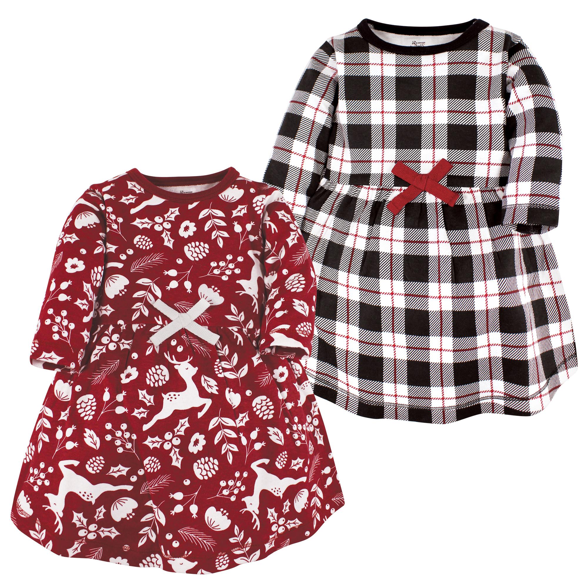 Girls Organic Dresses Set, Crimson Nordic Print