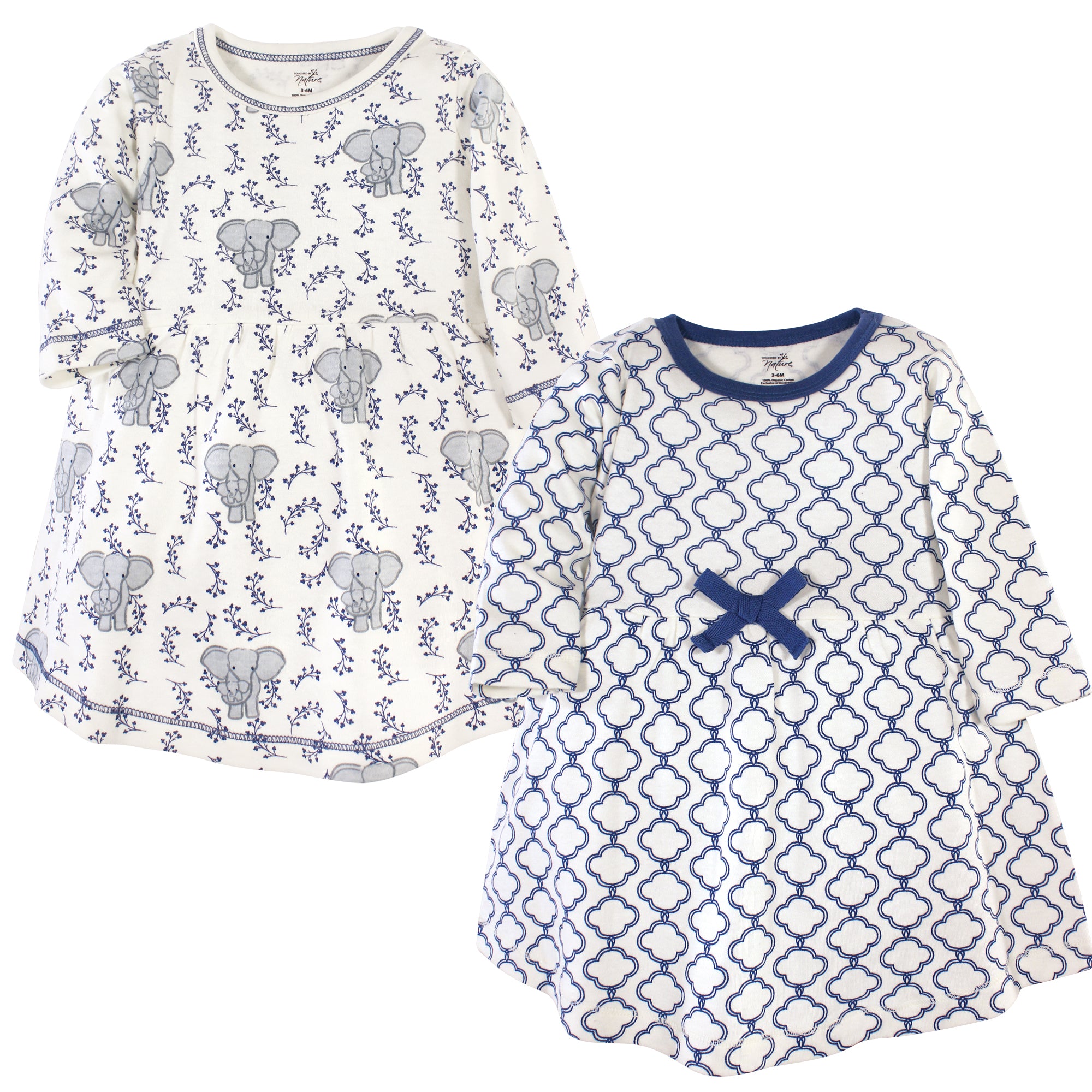 Girls Organic Dresses Set, Azure Elephant