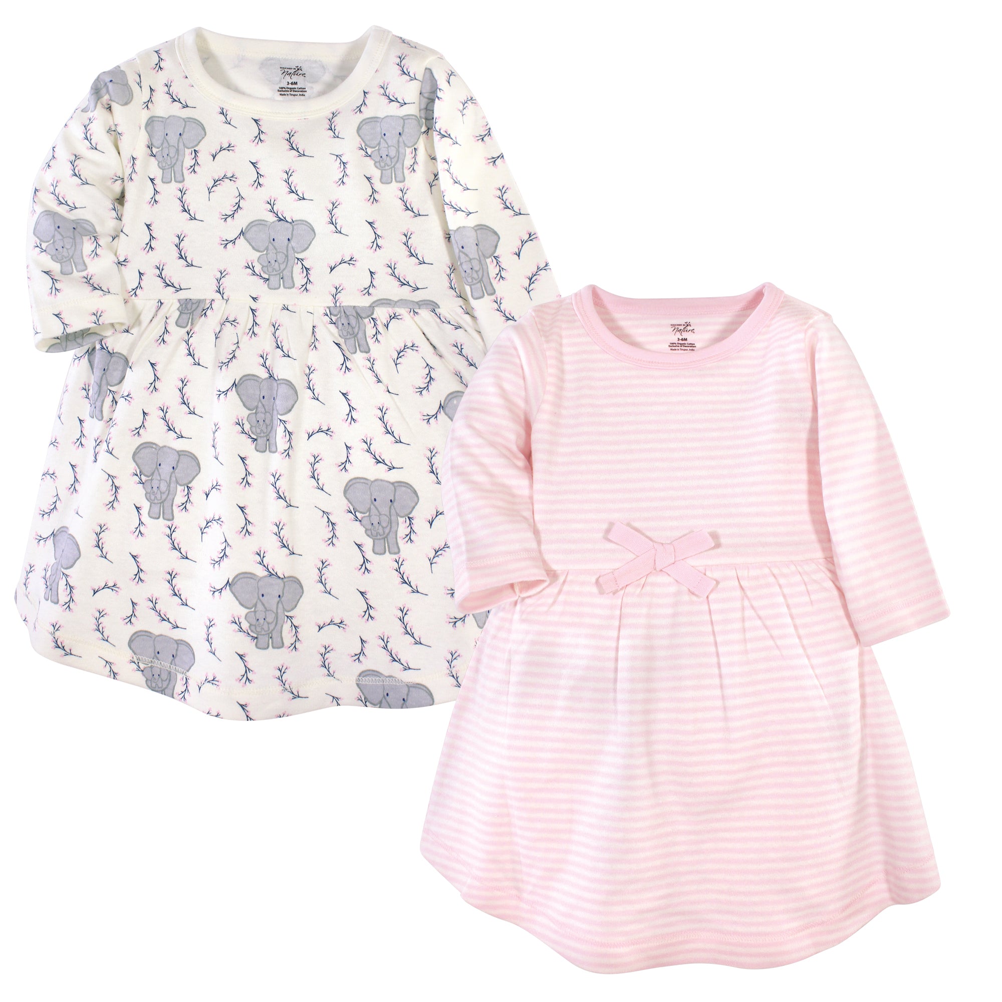 Girls Organic Dresses Set, Blush Elephant