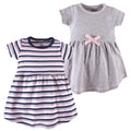 Girls Organic Dresses Set, Mist Grey Striped