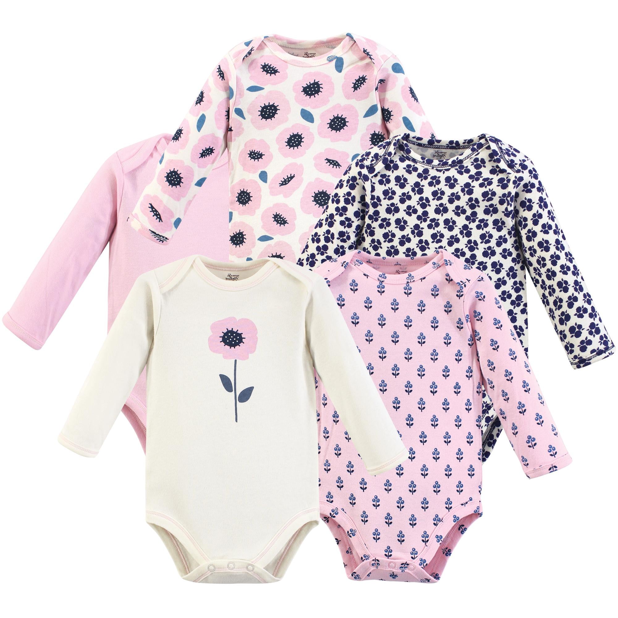 Girls Organic Long Sleeve Bodysuits, Pink Petal