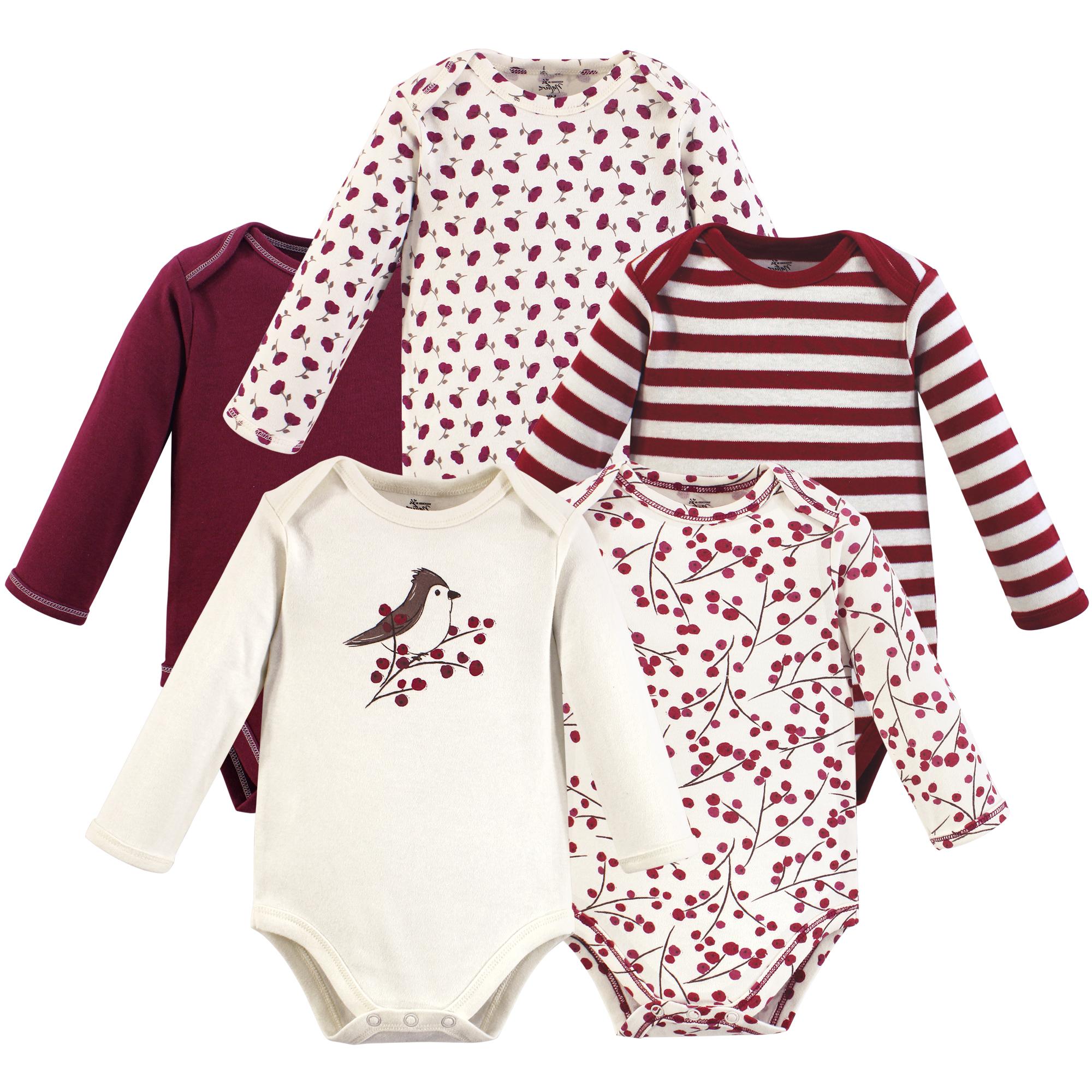 Girls Organic Long Sleeve Bodysuits, Crimson Twig