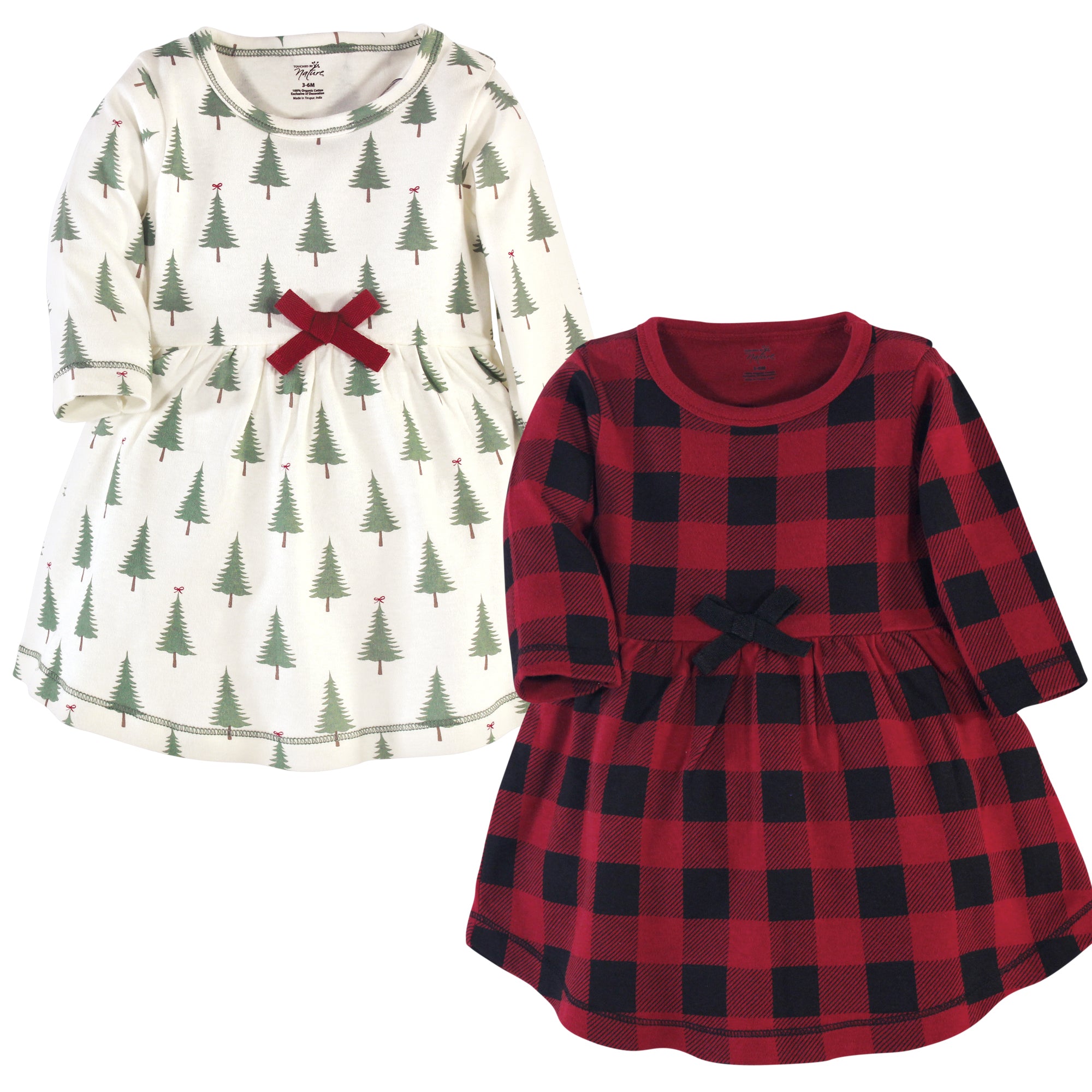 Girls Organic Dresses Set, Pine Forest Tartan