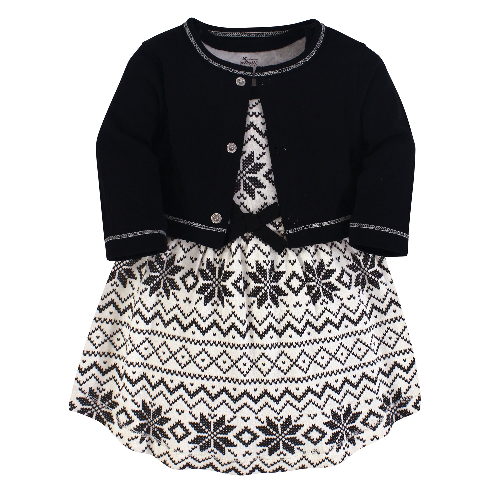 Girls Organic Dress and Cardigan Set, Midnight Nordic Pattern