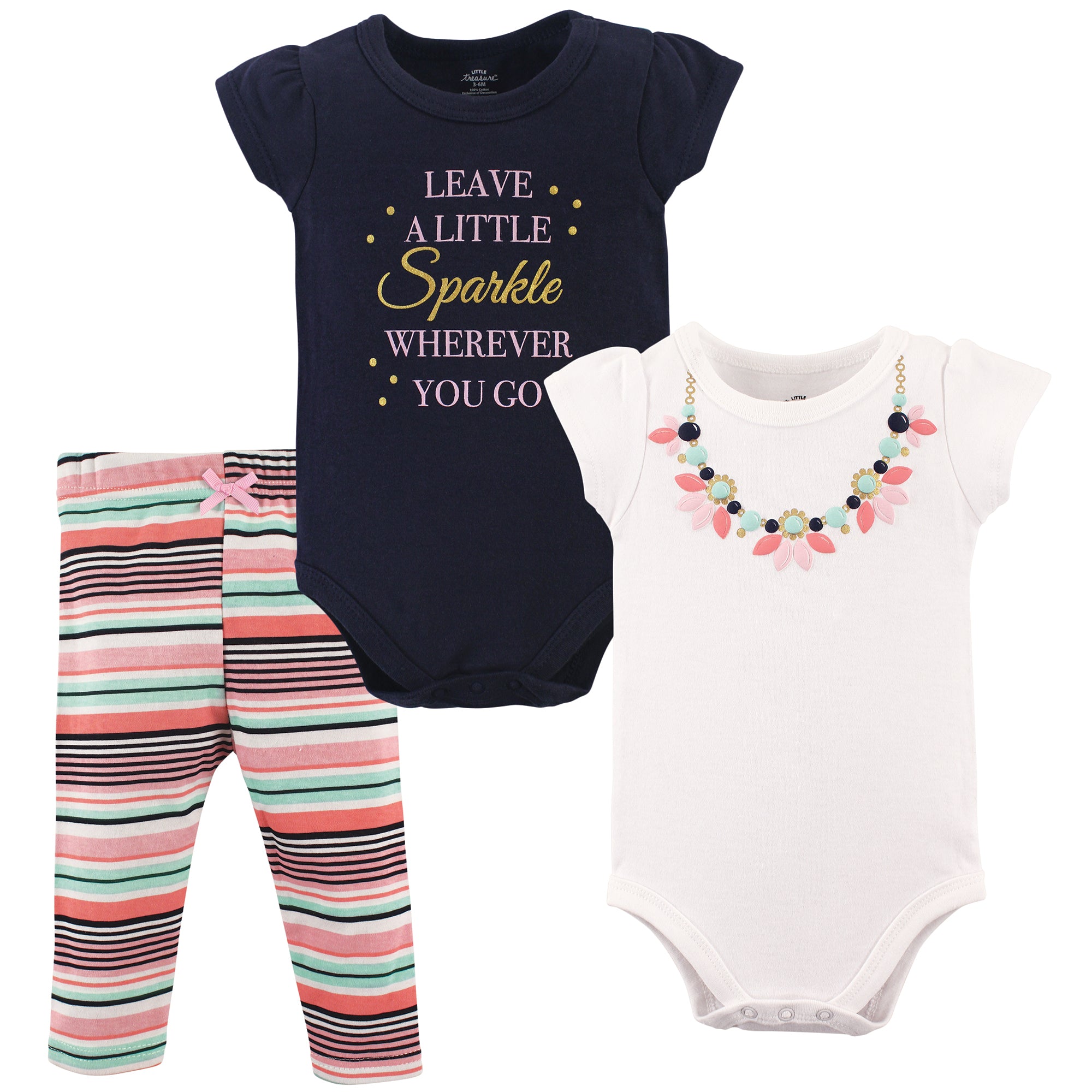 Girls Matching Bodysuit and Pants Bundle, Glittering Jewel