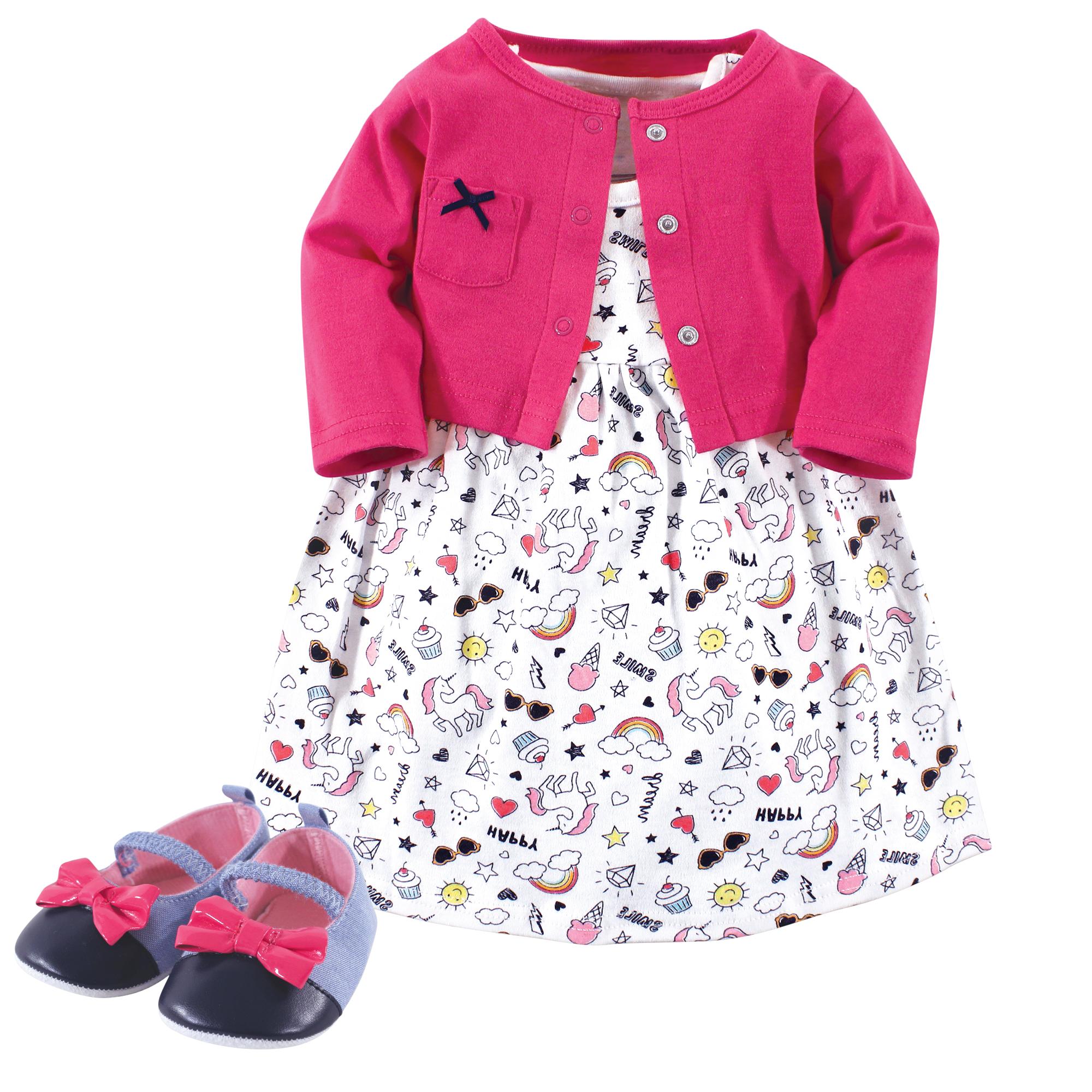 Girls Matching Cardigan, Dress and Shoes Set, Cheerful Arc