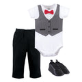 Boys Bodysuit, Pants and Shoes Bundle, Dapper Tuxedo Black