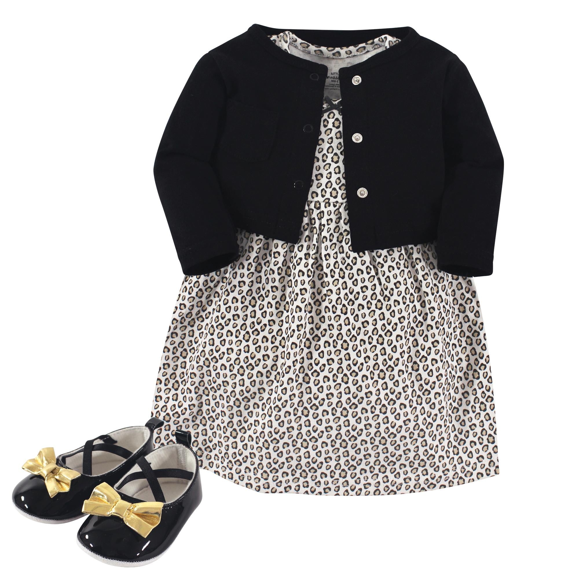 Girls Matching Cardigan, Dress and Shoes Set, Pink Wildcat